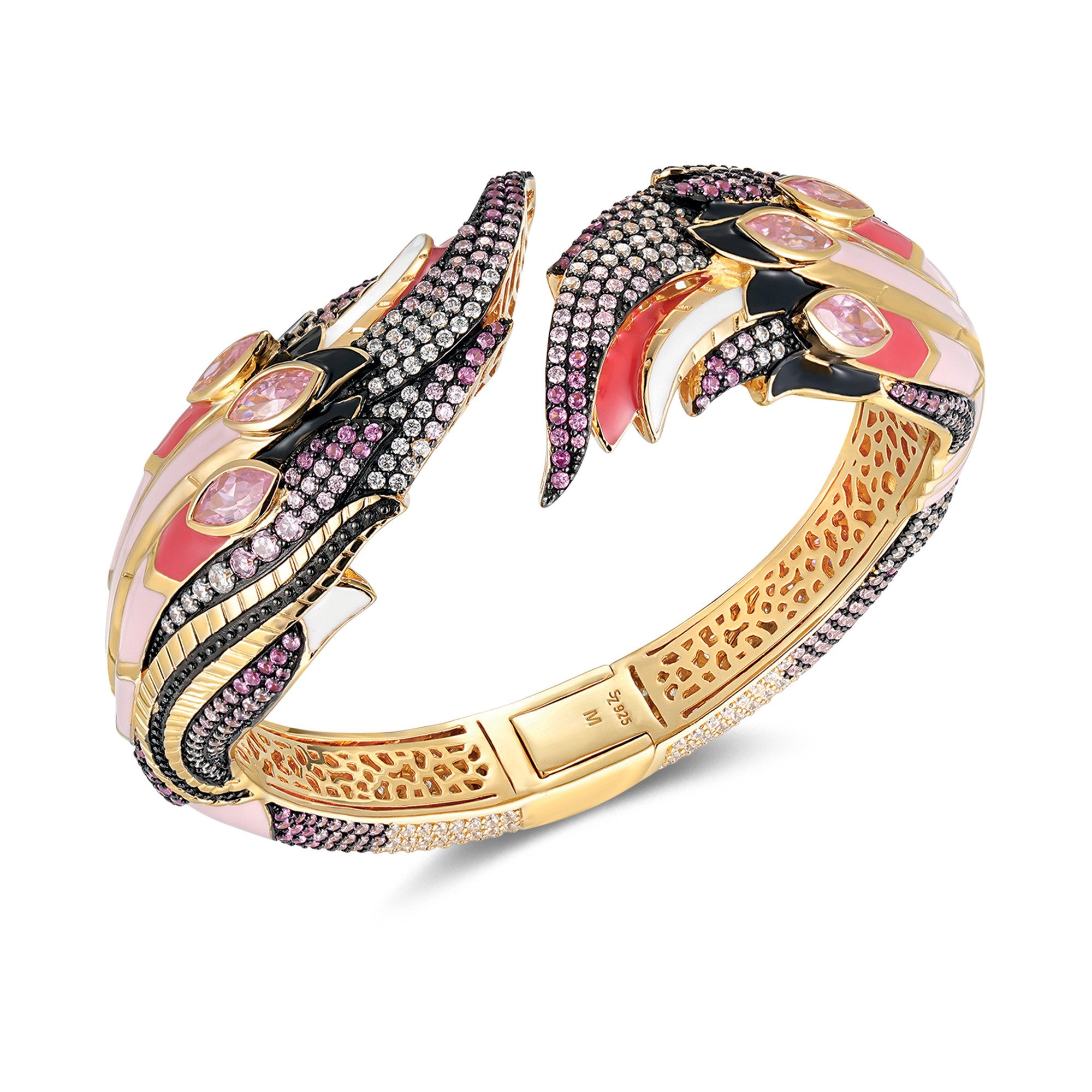 Seinerzeit FLORA & FAUNA Silberarmband Fiola Flamingo Armreif (1-tlg), Material: 925 Sterling Silber, vergoldet, geschwärzt mit Emaille