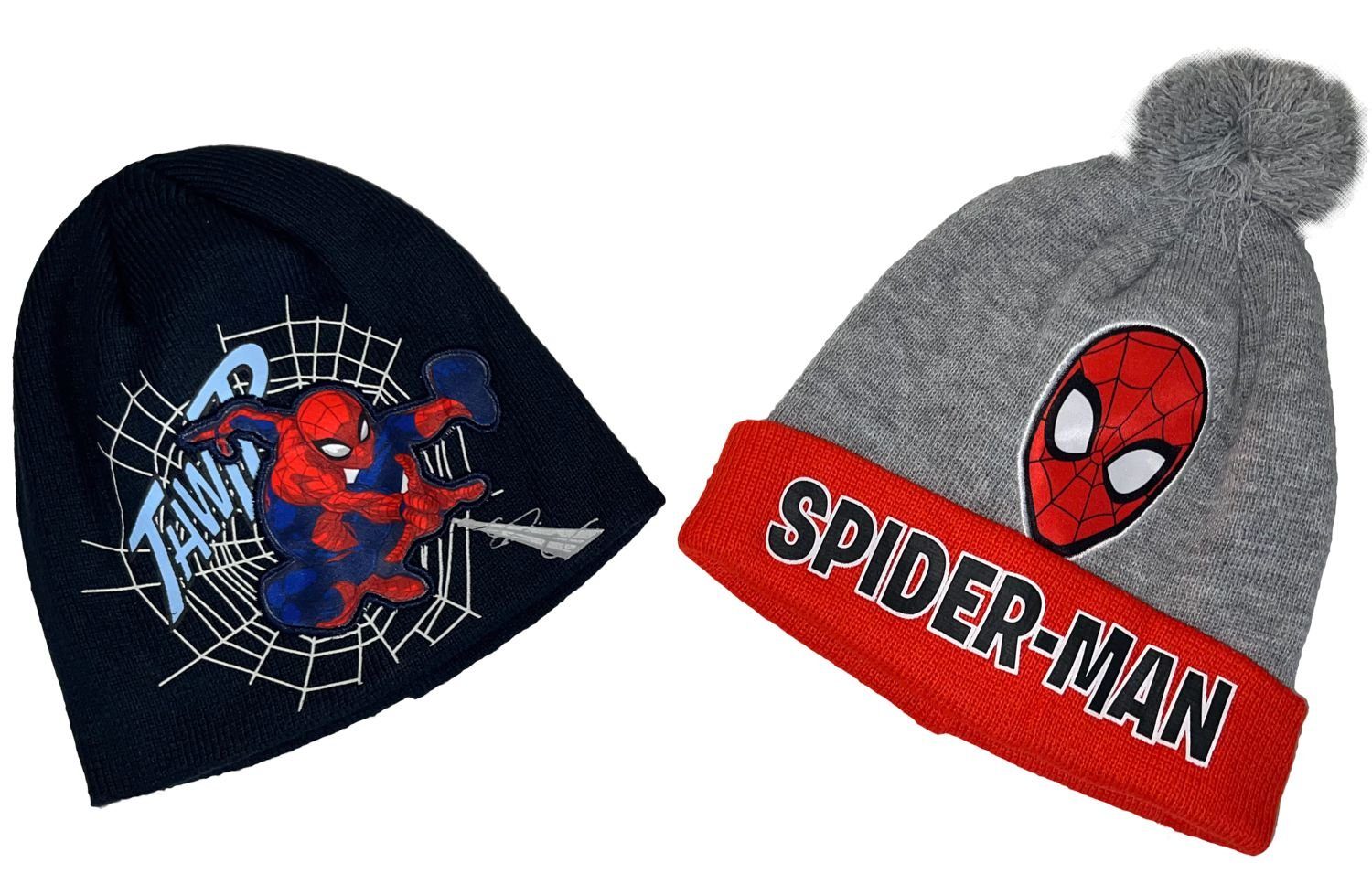 SPIDERMAN Jungenmütze Mützen JUNGEN 2x 2x Spiderman Kindermütze Wintermützen Spiderman Doppelpack Beanie Gr.52+54