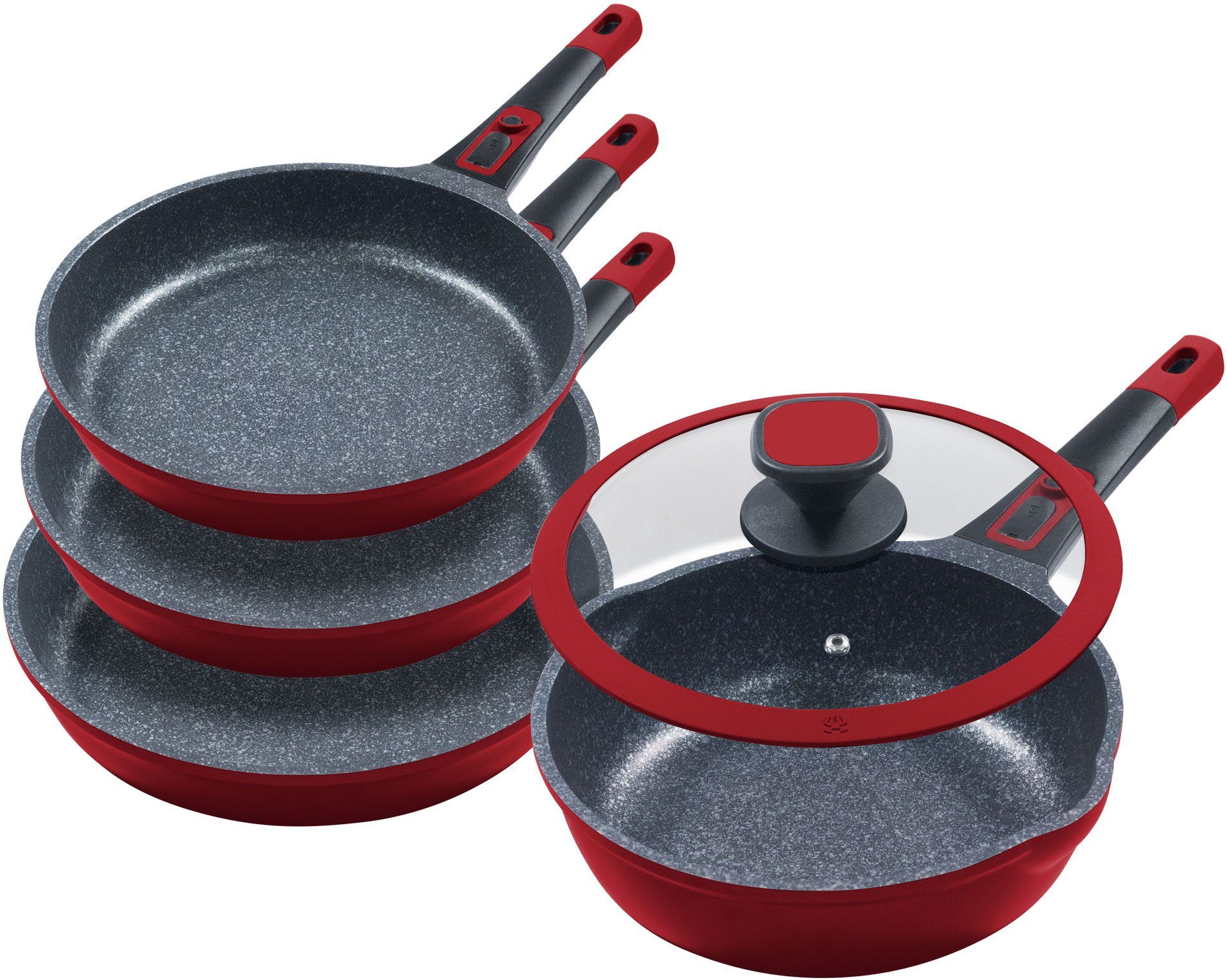 KING Сковороды-Set Moonscape, Aluminiumguss (Set, 5-tlg., je 1 Pfanne Ø 20/24/28/24 cm, H: 4,5/5/5,5/7,5 cm, - 1/1,9/2,5/2,8 l), abnehmbarer Griff, MOONSCAPE-Beschichtung, Induktion