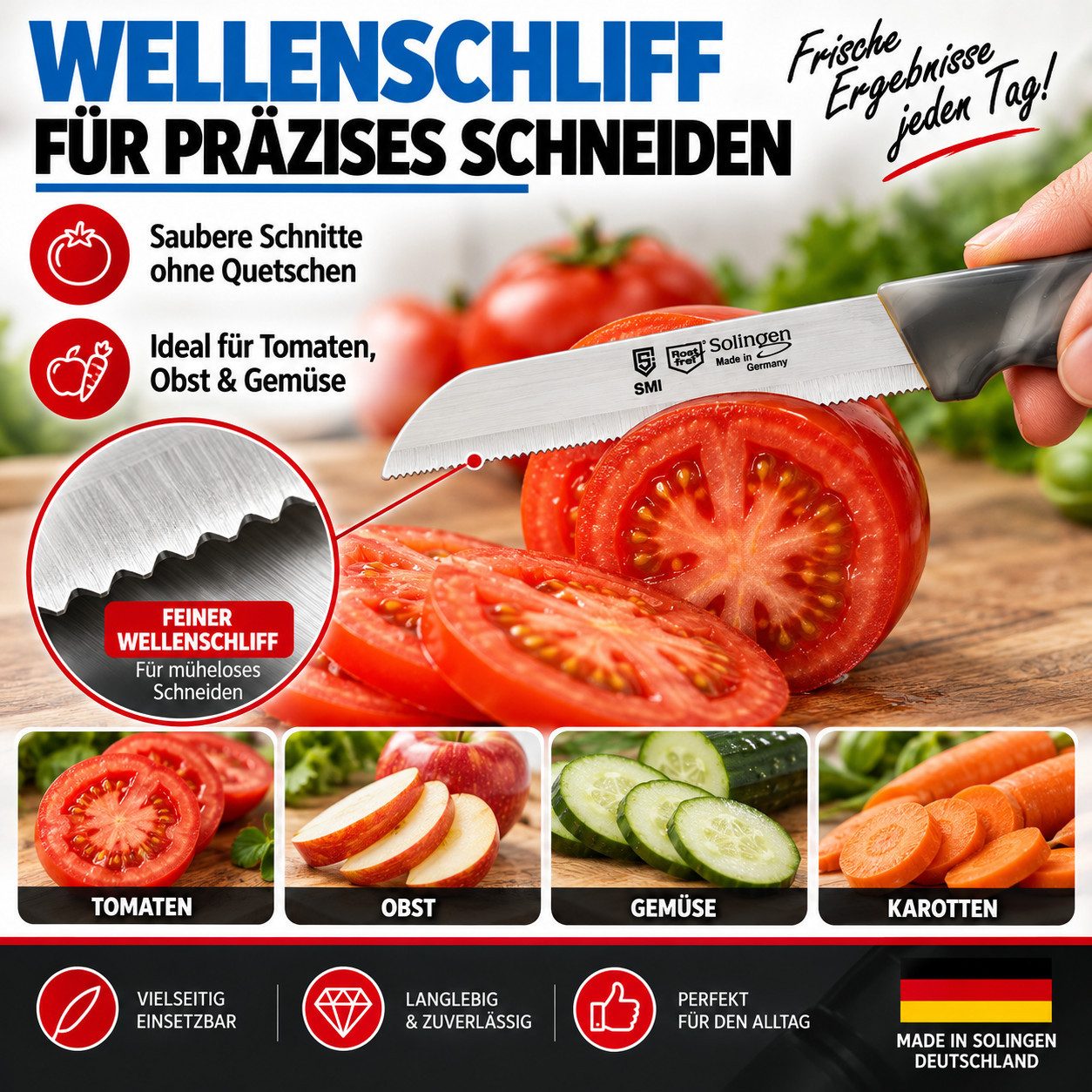 SMI Obstmesser Solingen 6 Stück Schälmesser Wellenschliff Küchenmesser Gemüsemesser – Bild 4 von 5