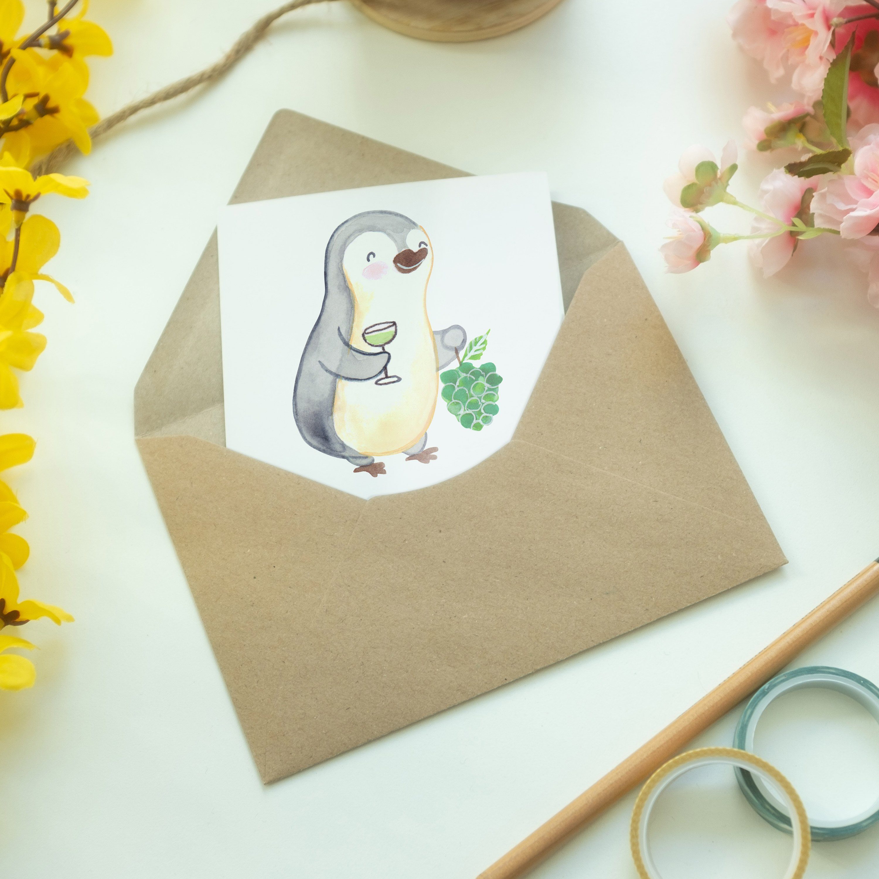 Mr. & Mrs. Panda Grußkarte Sommelier mit Herz - Weiß - Geschenk, Karte, Geburtstagskarte, Firma