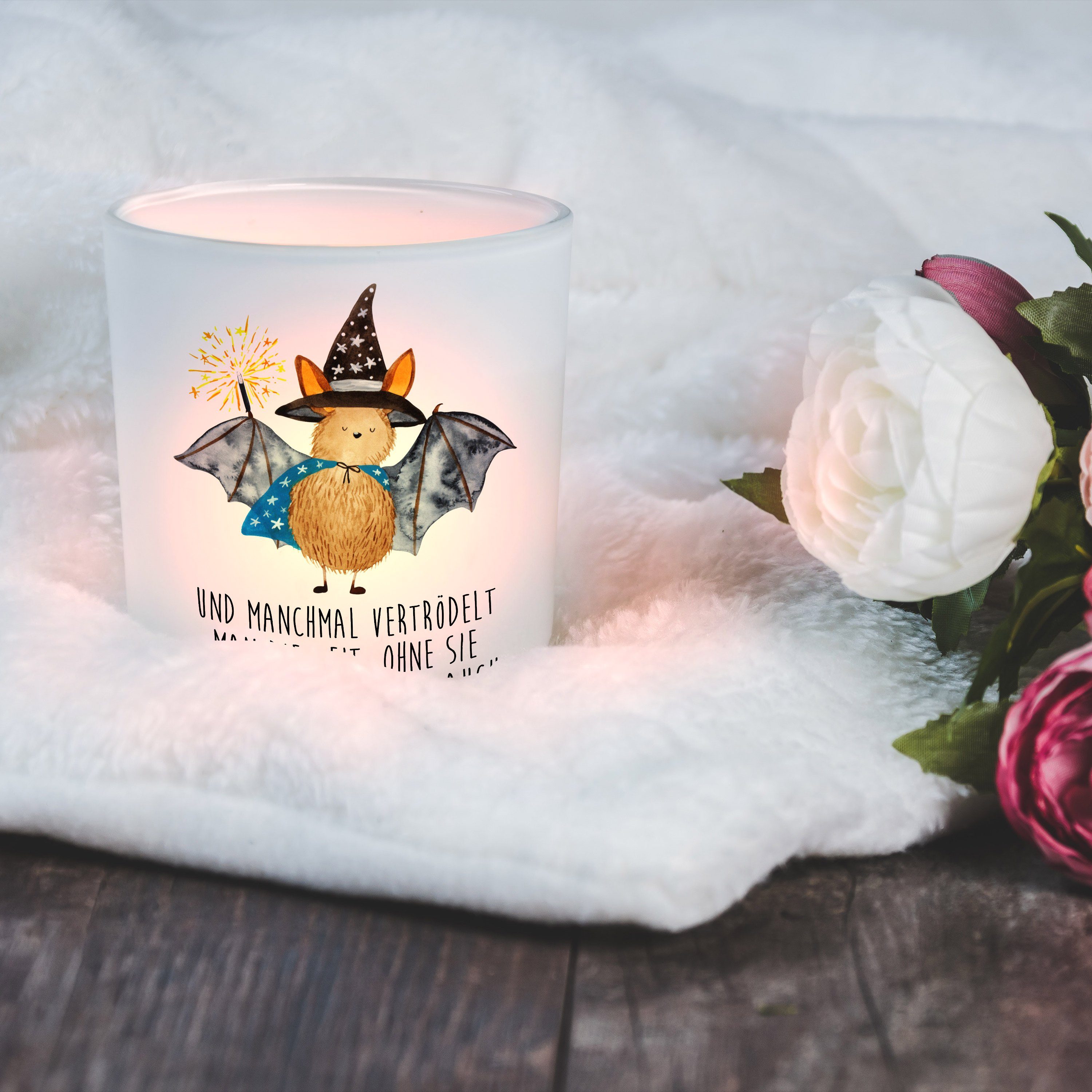 Geschenk, Kerzenglas, Teelichthal (1 & Fledermaus Zauberer Windlicht - Panda - Mr. Mrs. St) Transparent