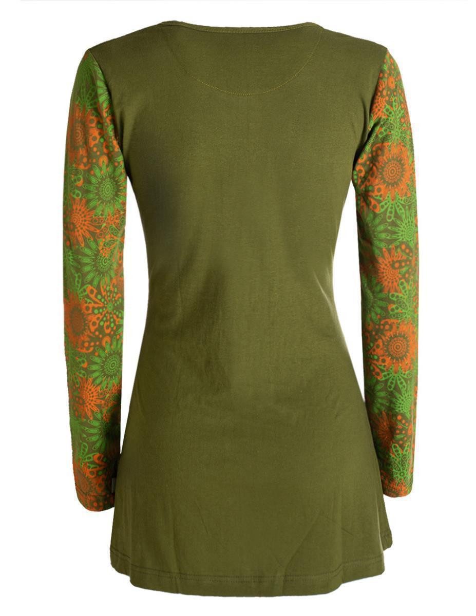 Vishes Tunikakleid Longshirt Damen Langarm Tunika Mandala Print Baumwolle Alternative Mode, Boho, Hippie, Ethno, Festival