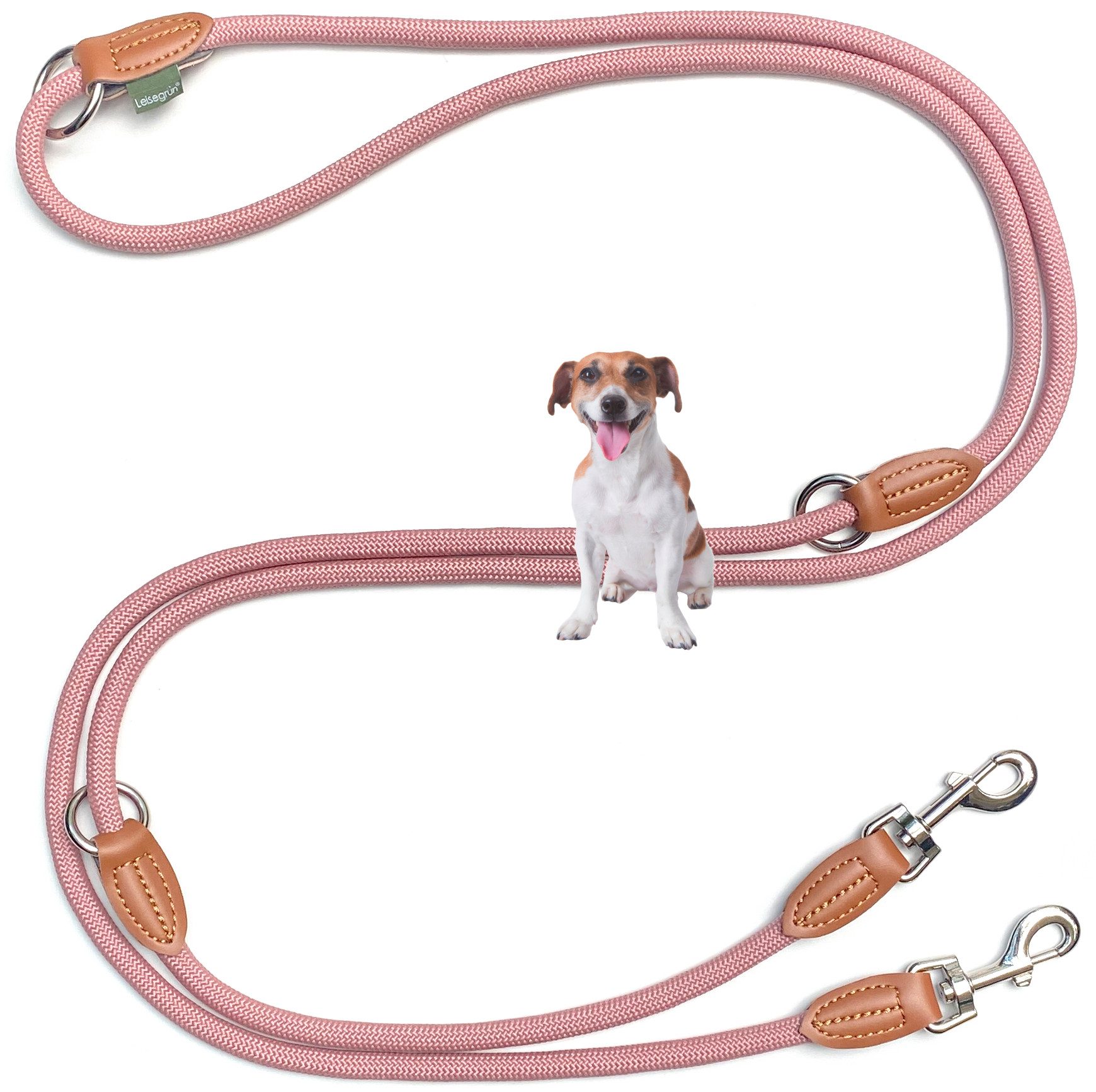 Leisegrün Hundeleine für kleine Hunde, 3m, 3-fach verstellbar, Nylon, Doppelleine für 2 Hunde, Führleine, Freihandleine, Trainingsleine