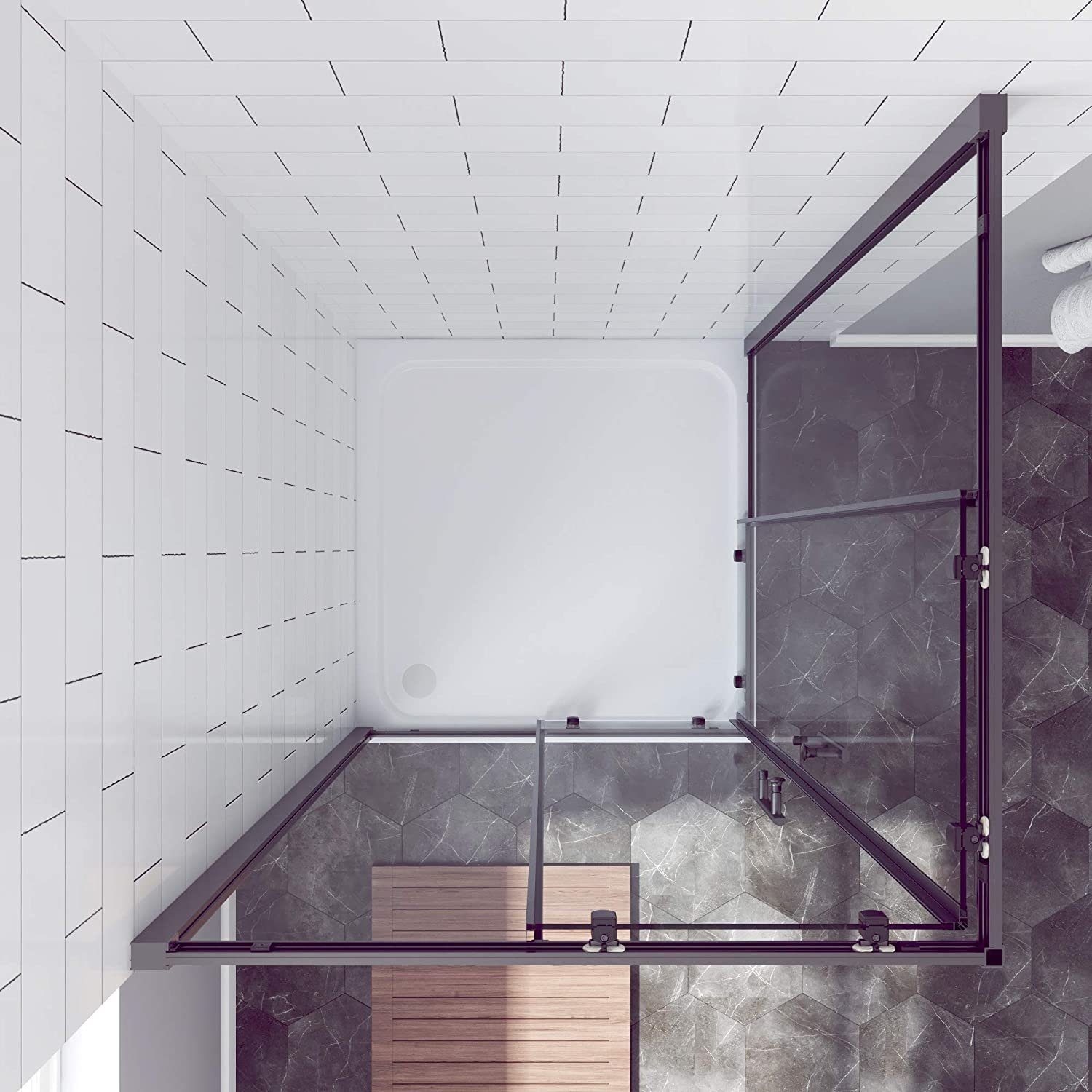 AQUABATOS Eckdusche Duschkabine Eckdusche schwarz matt Eckeinstieg, BxT: 90x90 cm, Einscheibensicherheitsglas, Sicherheitsglas, 80x80x195 cm 90x90x195cm 100x100x195cm Schiebetür Lotus-Effekt, Vollrahmt, Ebenerdige Montage möglich, Großer Verstellbereich
