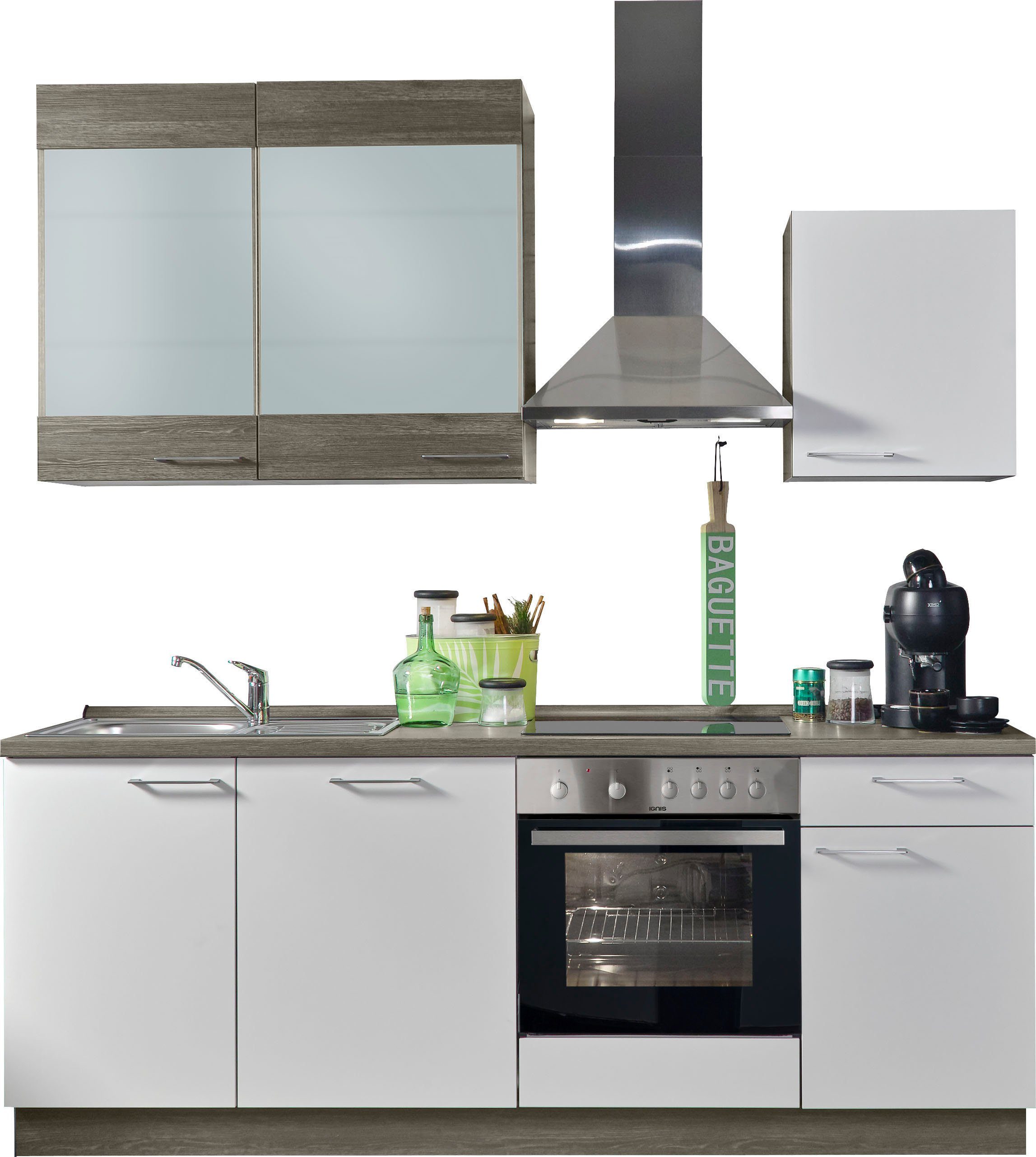 Express Küchen Küchenzeile Trea, vormontiert, mit Vollauszug und  Soft-Close-Funktion, Breite 220 cm, Vormontiert, dadurch besonders aufbau-  und montagefreundlich