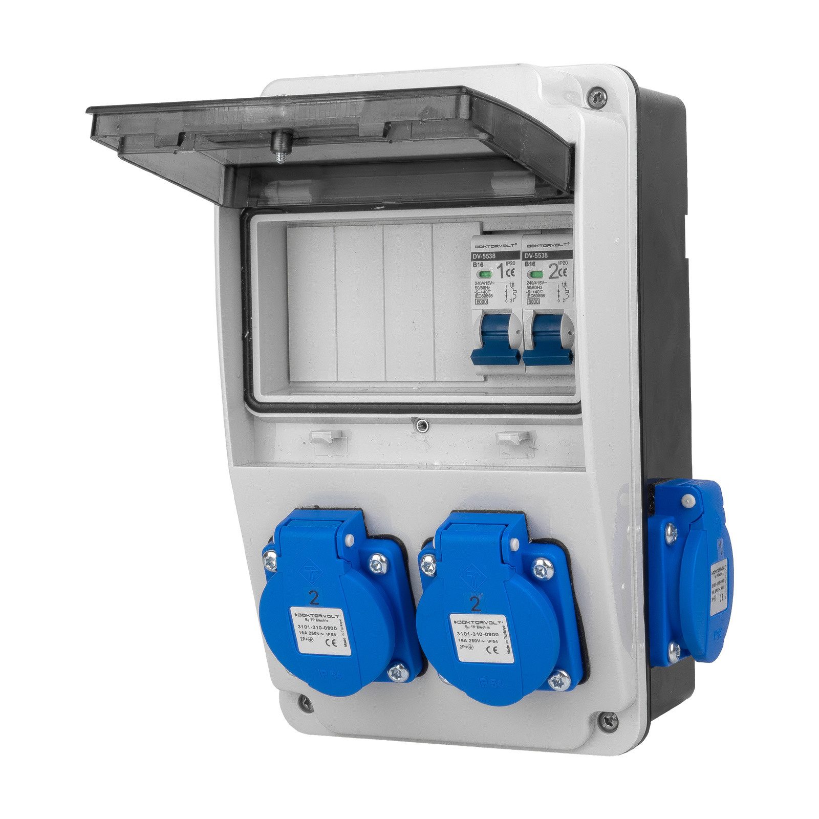 Doktorvolt Wandverteiler XS 16A 2x230V IP44 Stromverteiler LS-schalter Komplett Steckdosenverteiler – Bild 2 von 5