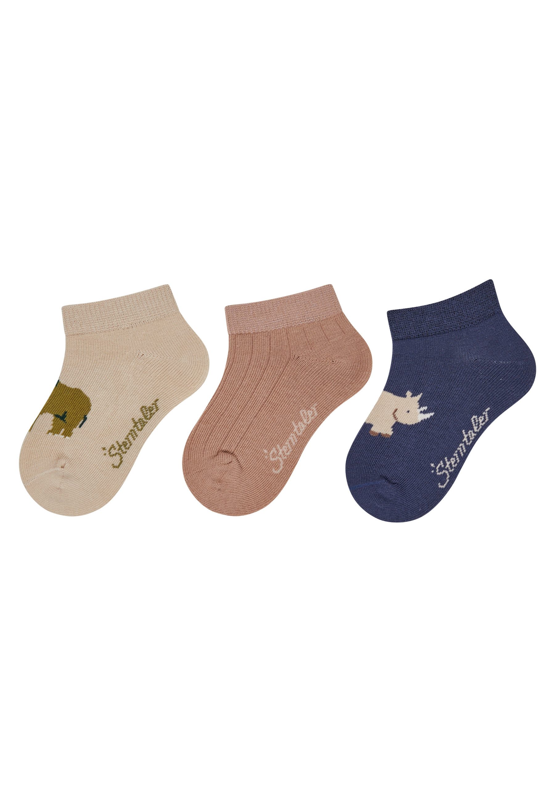 Sterntaler® Sneakersocken Sneaker Socken 3er-Pack Elefant (3-Paar, Sneaker Socken 3er-Pack Elefant) Sneaker Socken 3er Pack mit Elefant, Nashorn & Rippe, aus Baumwolle