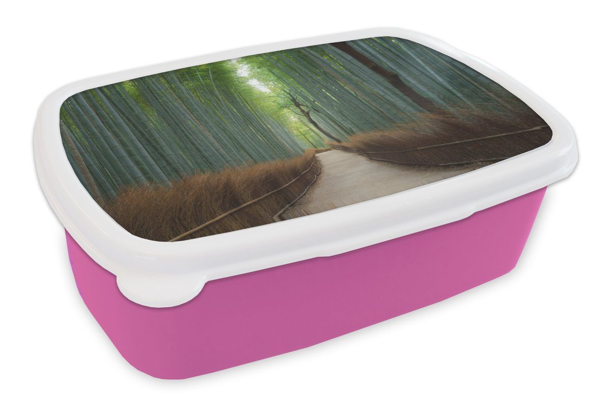 MuchoWow Lunchbox Brotdose Weg - rosa Wald, (2-tlg), Mädchen, Kinder, Bambus Kunststoff, Snackbox, Erwachsene, - Kunststoff Brotbox für