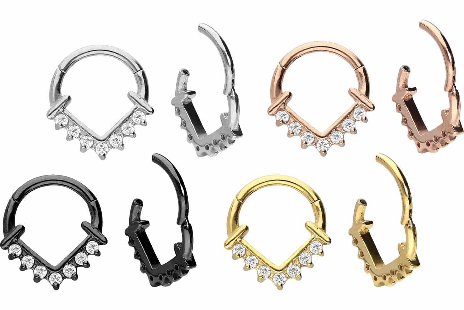 PIERCINGLINE Nasenpiercing Chirurgenstahl Segmentring Clicker 7 EINGEFASSTE KRISTALLE (Clicker, 1-tlg), Ohrpiercing für Conch, Helix, Tragus, Daith, Lobe