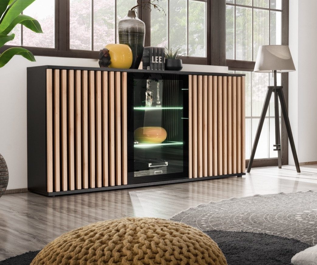 ASM-Moebel Kommode Anrichte CAMERON ZHJ mit Lamellen Led B. und Push-Click System, Mit Led Beleuchtung, Push-Click System und Lamellen – Bild 2 von 5