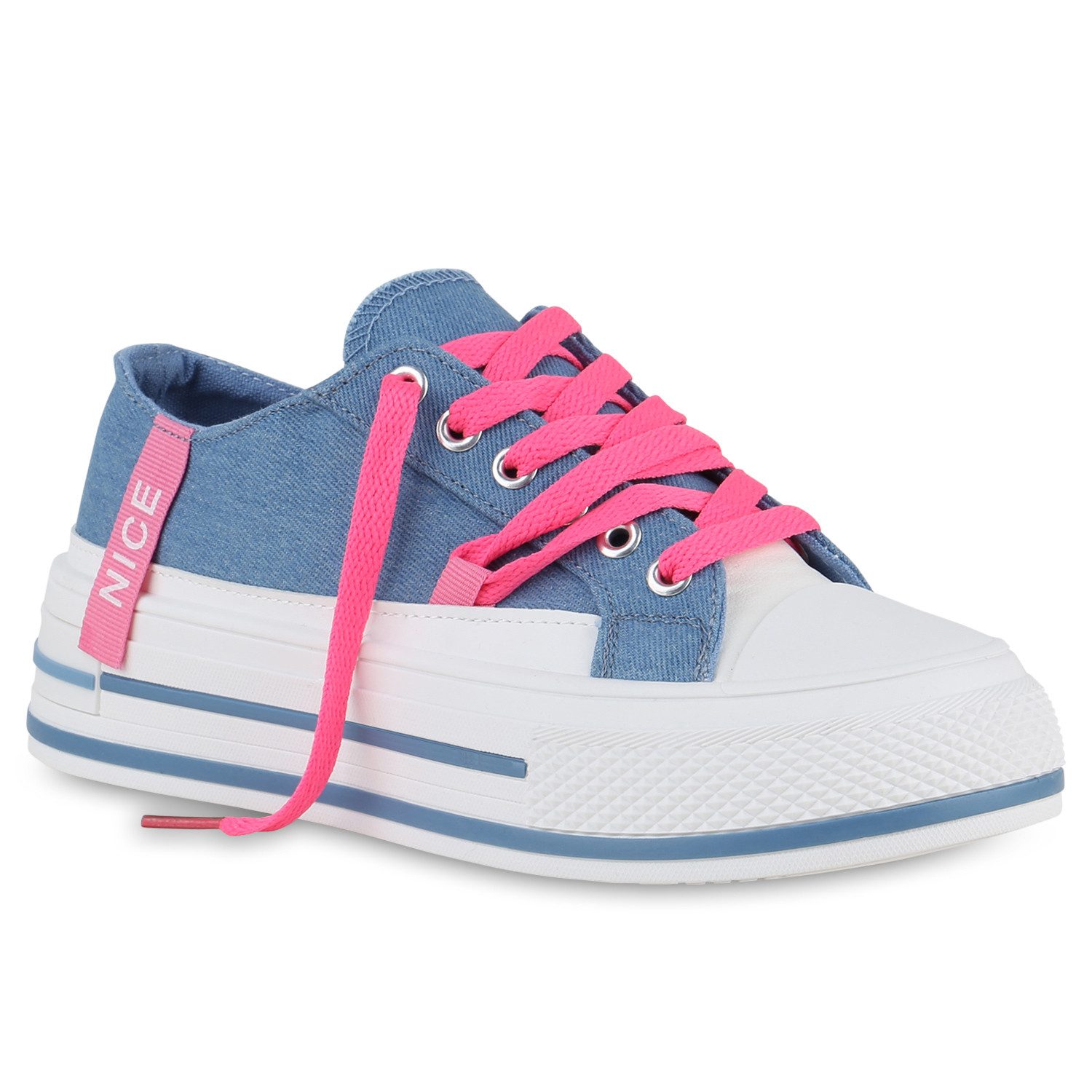 VAN HILL 840989 Sneaker Damen Sneaker Low Schnürer Prints Wedges Stoff günstig online kaufen