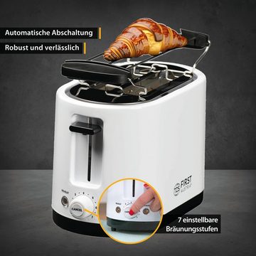 TZS FIRST AUSTRIA Toaster Doppel Kurzschlitz Toaster, 2 Scheiben, weiß, 750W, 7 Stufen, für 2 Scheiben, Warmhalte- und Auftaufunktion, inkl. Krümelschale