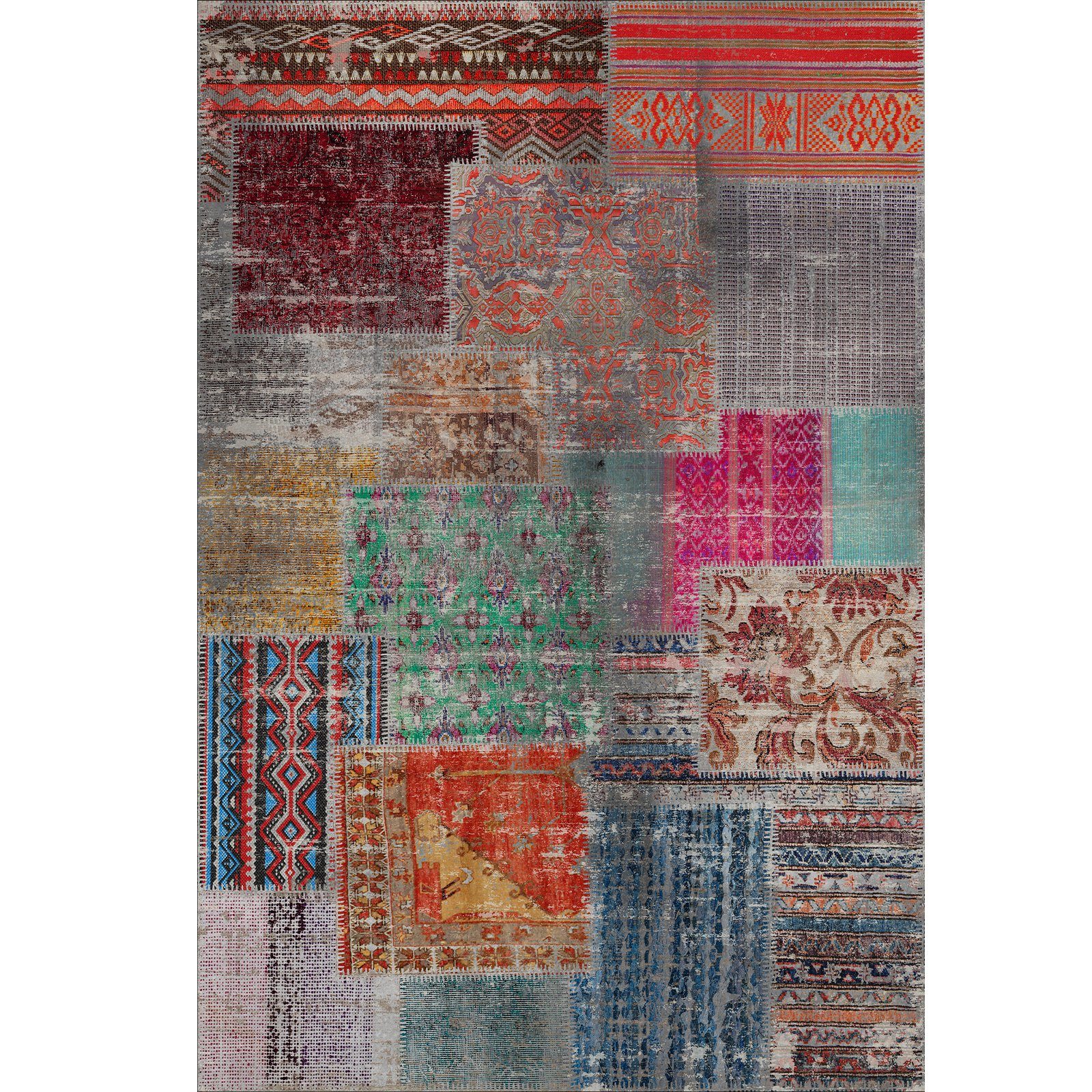 Bamyum Teppich Denise Teppich mit Chenille-Druck, Waschbarer, Antibakteriell Teppich, Einzelstück