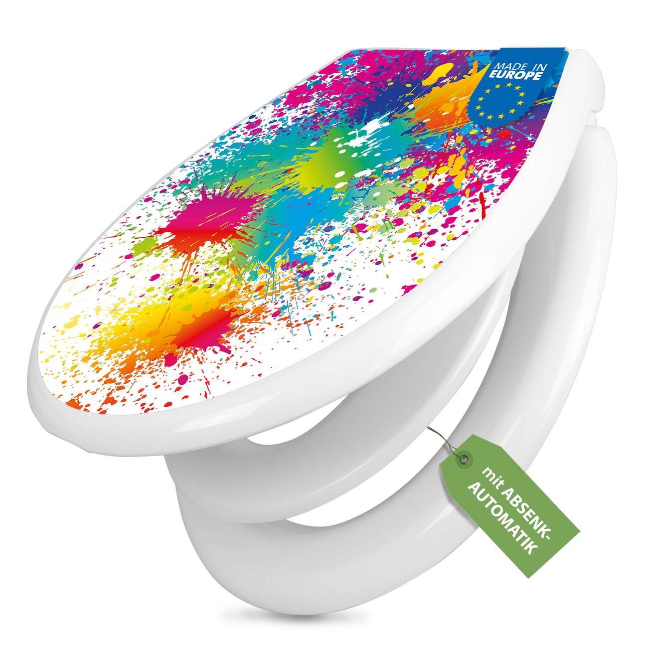 banjado WC-Sitz mit Kindersitz Motiv Farbspritzer (mit Kindersitz, integrierte Scharniere), 44,9 x 37,1 x 5 cm