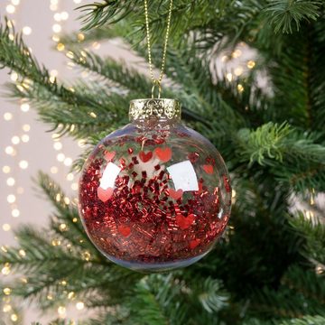 Decoris season decorations Weihnachtsbaumkugel, Weihnachtskugeln Kunststoff 8cm Herzen Motiv 12er Set - Transparent