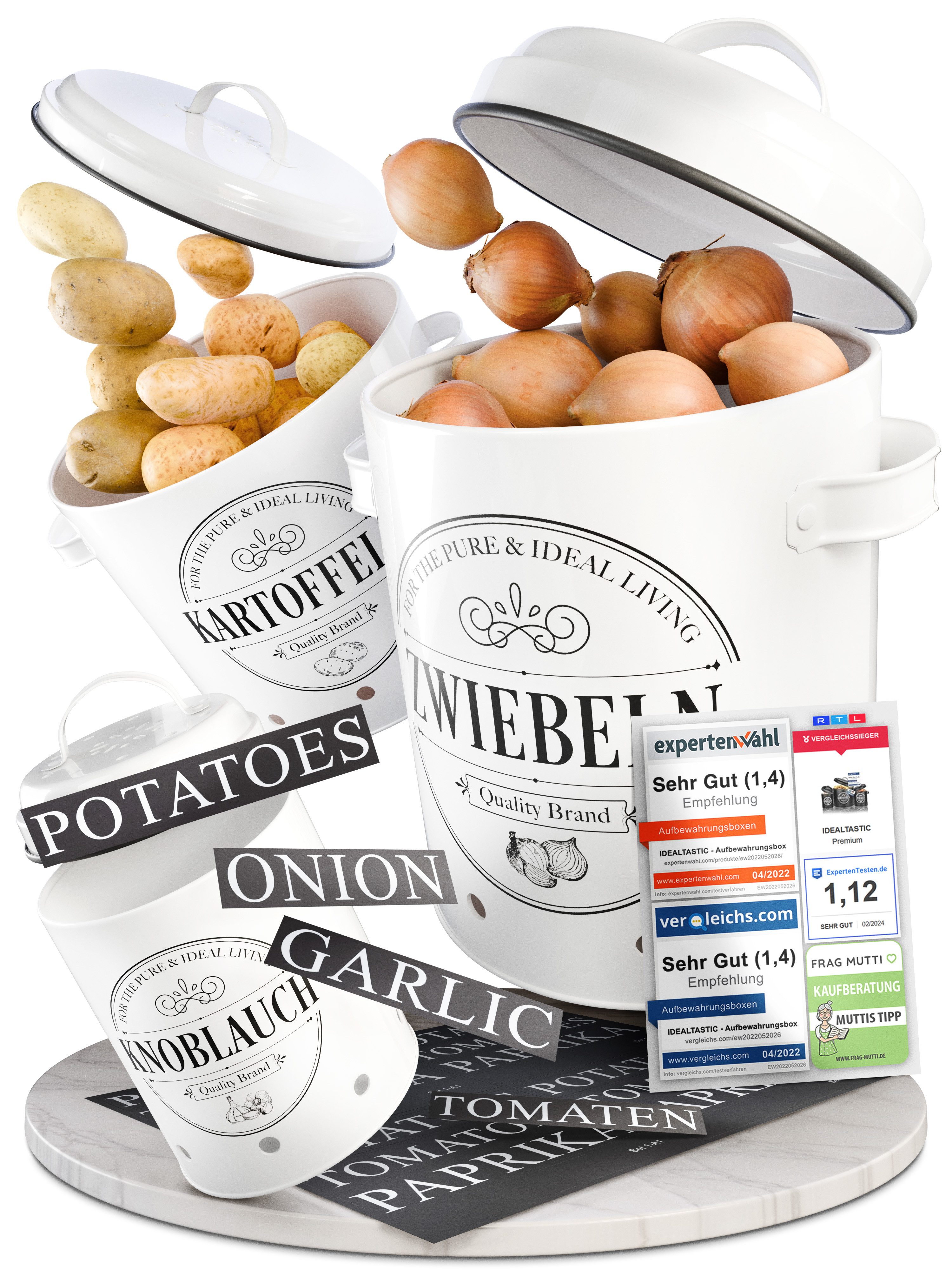Aufbewahrungsbox Fr Kartoffeln IDEALTASTIC Kartoffel Aufbewahrungsbox (3  Stck)  Metall Vorratsdose Fr Zwiebeln & Knoblauch, Schwarz