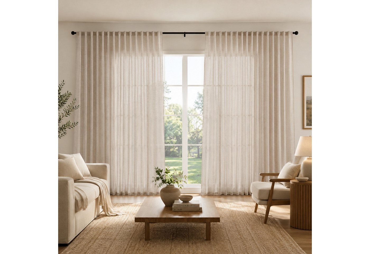 Lapamax Gardine Leinenoptik Gardine, 254cm Breit, Lichtfilterung, Privatsphäre (2 St), verdeckte Schlaufen, halbtransparent, Polyester, Durchsichtige Vorhänge für Schlafzimmer Wohnzimmer