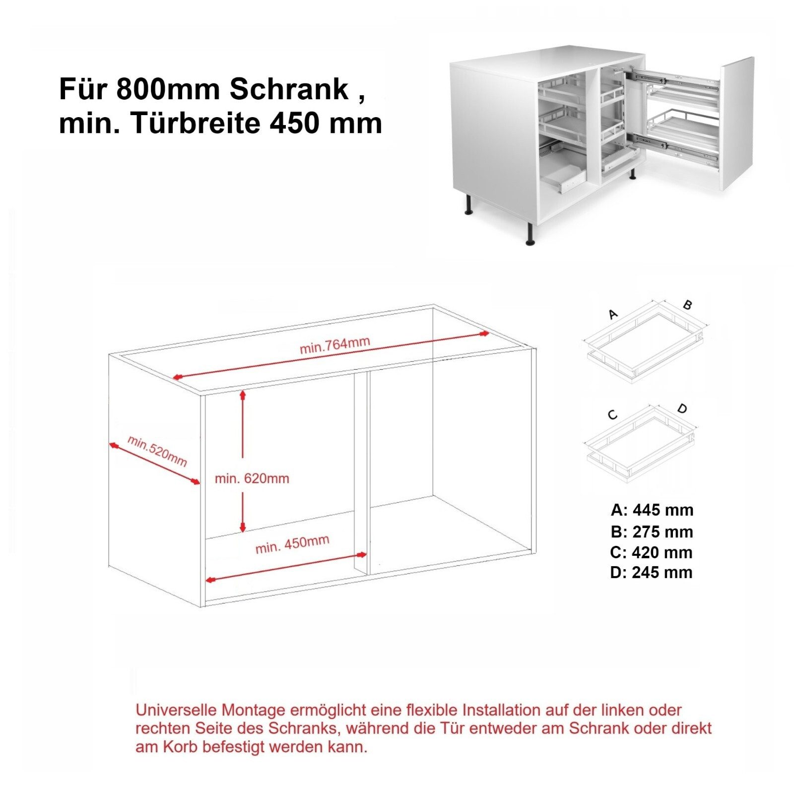 Prima-Online Eckschrank Eckschrankbeschlag 80/90/100cm Schwenkauszug Weiß günstig online kaufen