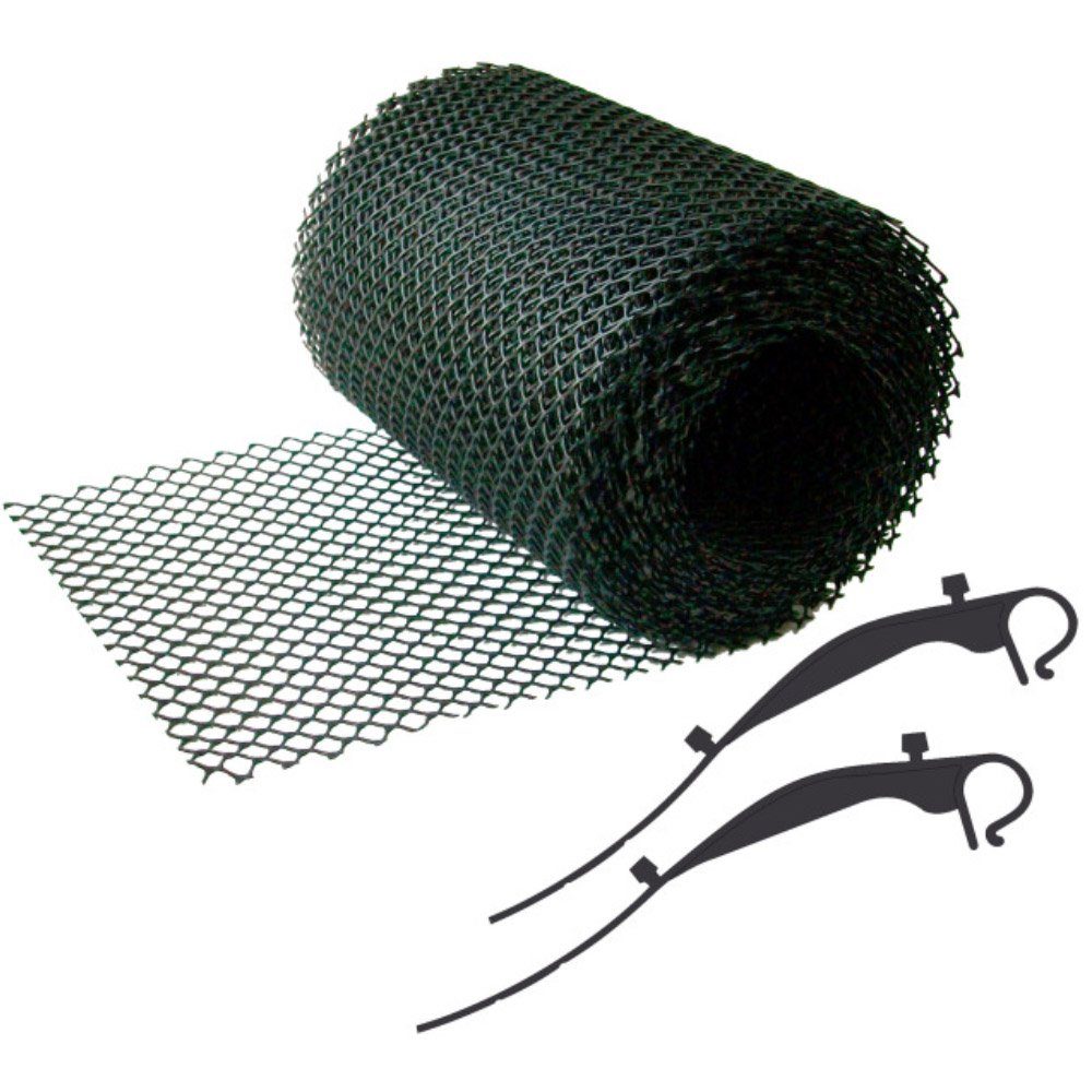 CON:P Laubschutznetz Laubgitter für Dachrinnen 16 cm x 6 m – Schutz vor Verstopfungen (Komplettset, Mit 18 Halterungen), kürzbar und flexibel