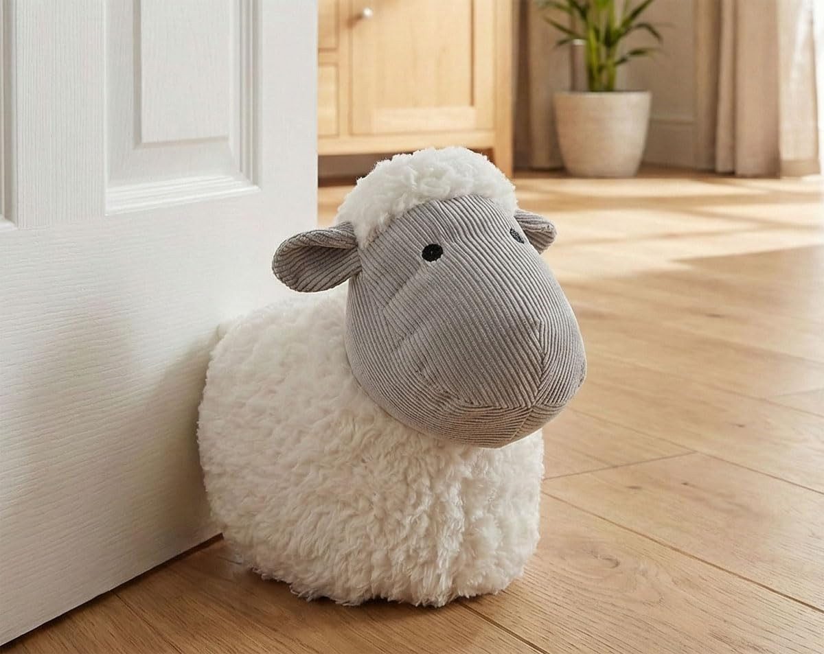 LB H&F Lilienburg Bodentürstopper Niedlicher Türstopper Schaf Lamm Türpuffer Türsack Türhalter (Bodenstopper Zugluftstopper Fensterhalter Bodentürstopper Türfeststeller Windstopper Türluftstopper Zugschlagbremse Deko Tier), Türbremse Türaufhalter Fensterstopper Kinderzimmer