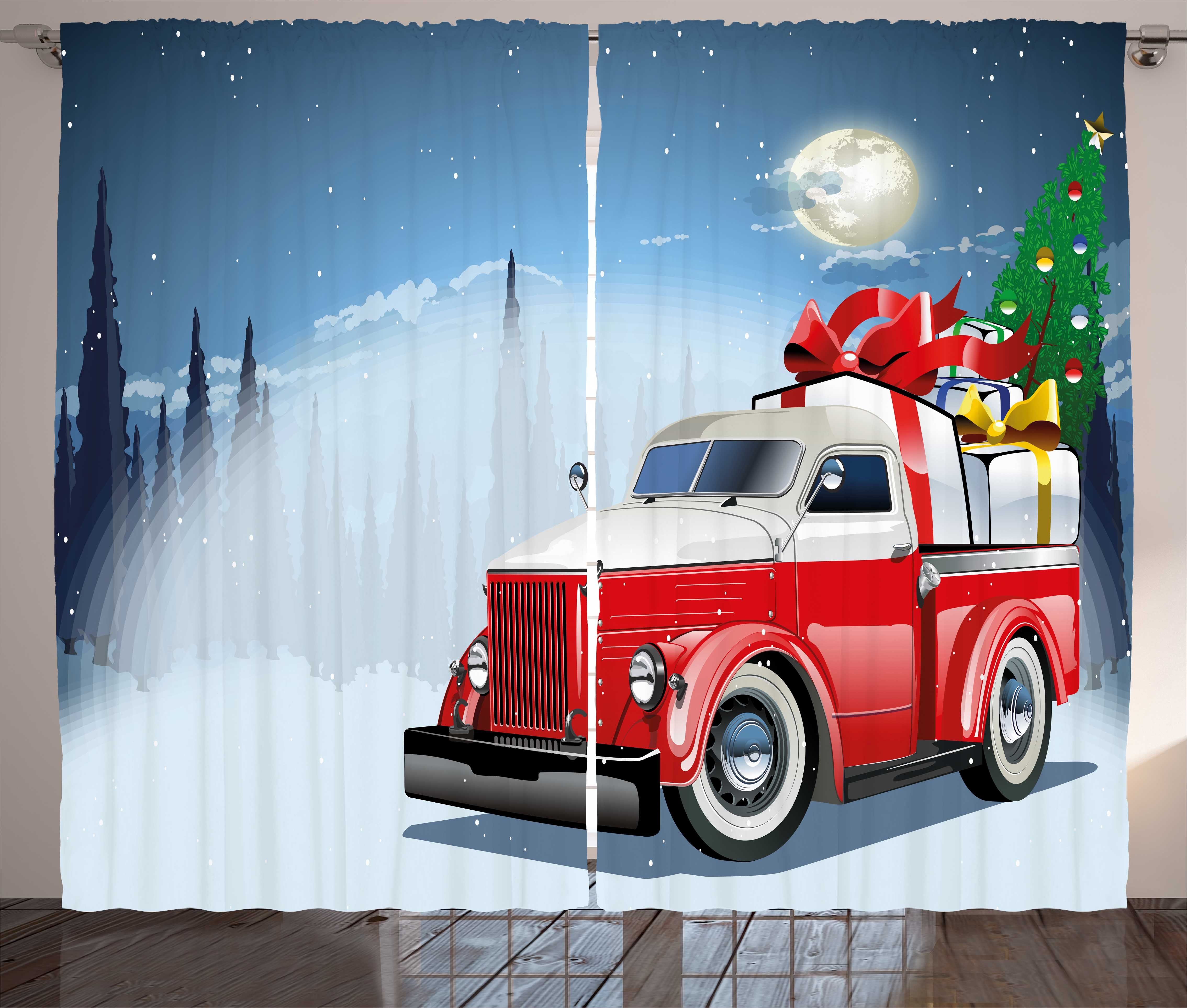 Gardine Schlafzimmer Kräuselband Vorhang mit Schlaufen und Haken, Abakuhaus, Weihnachten American Truck Geschenke