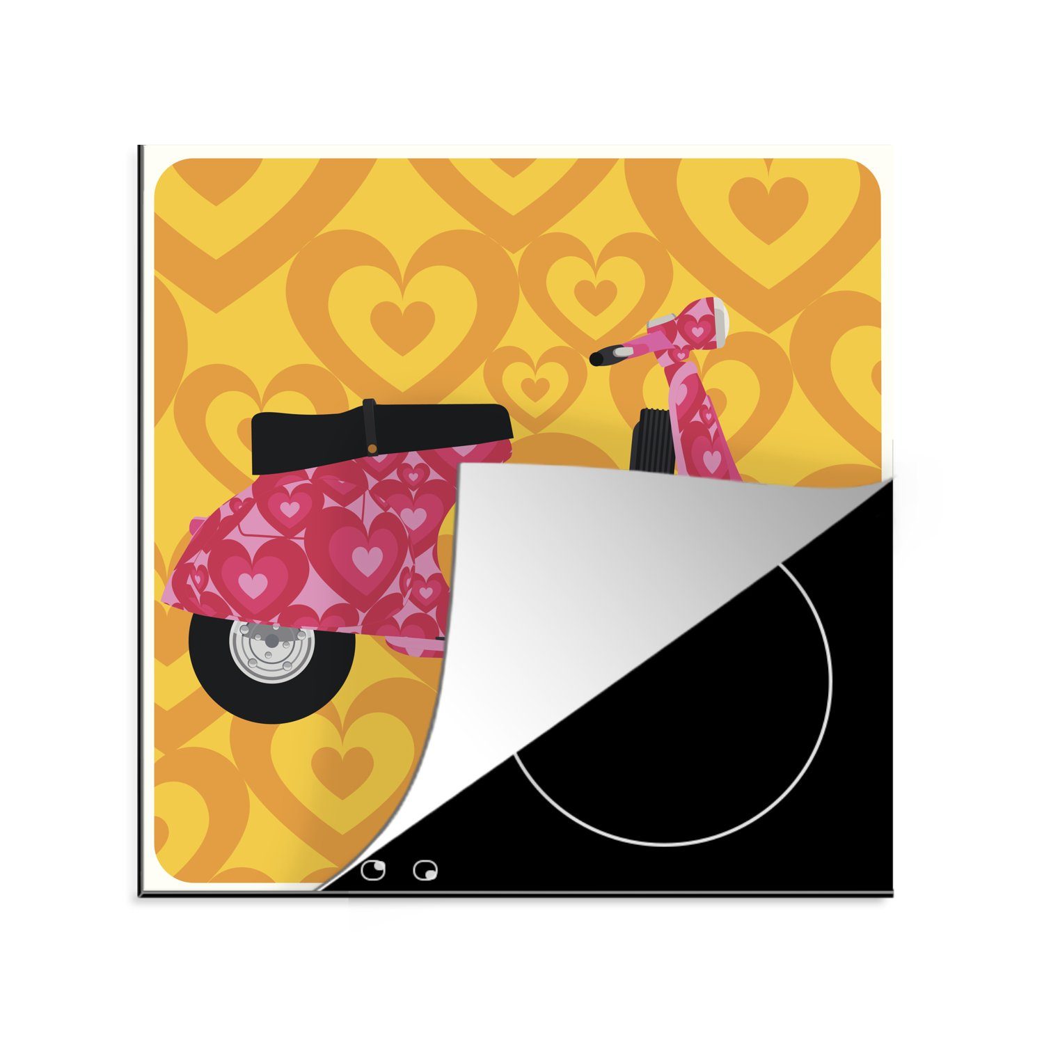 Arbeitsplatte Ceranfeldabdeckung, Vinyl, für tlg), (1 küche Illustration eines Herdblende-/Abdeckplatte MuchoWow rosa Vespa-Rollers, cm, 78x78