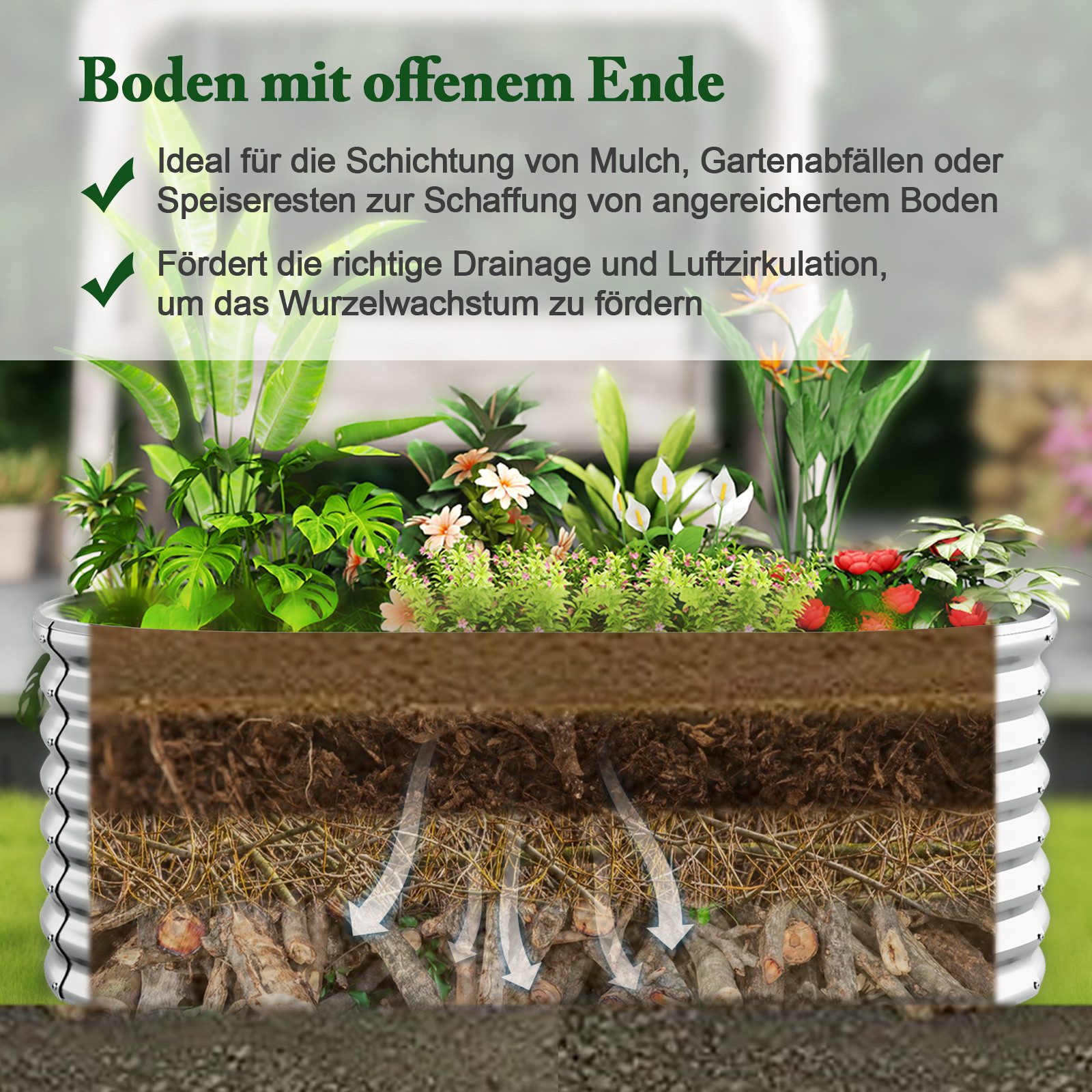 COSTWAY Hochbeet, Pflanzkasten, Frühbeet mit offenem Boden, Metall