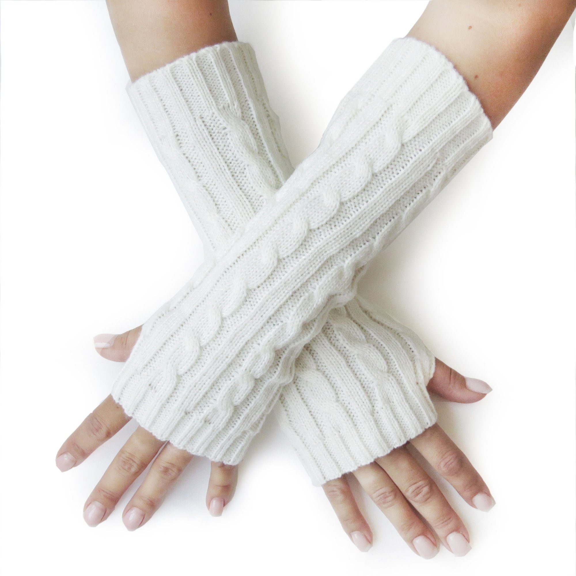 Größe: Onesize Uni weiss Gemütlich Handschuhe Lang Sonia Strick Originelli Strickhandschuhe Armstulpe