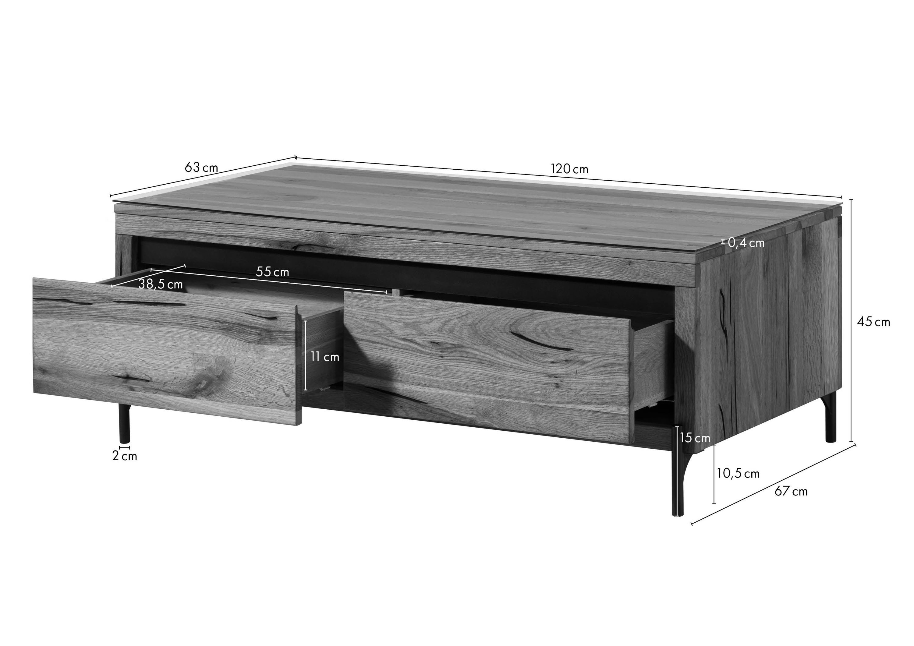 Massivmoebel24 Couchtisch MONTREUX (Massivholz, Massivholztisch), Wild-/Zerreiche 120x67x45 natur geölt MONTREUX #120