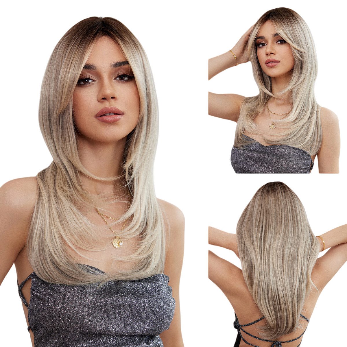 VEKROBOT Toupet Gestufte Naturlook Perücke Kurzes Damen-Vollcap mit verlaufendem Pony, Glänzendes Haar – für einen eleganten Look