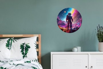 MuchoWow Wandsticker Weltraum - Astronaut - Neon - Sterne (1 St), Tapetenkreis für Kinderzimmer, Tapetenaufkleber, Rund, Wohnzimmer