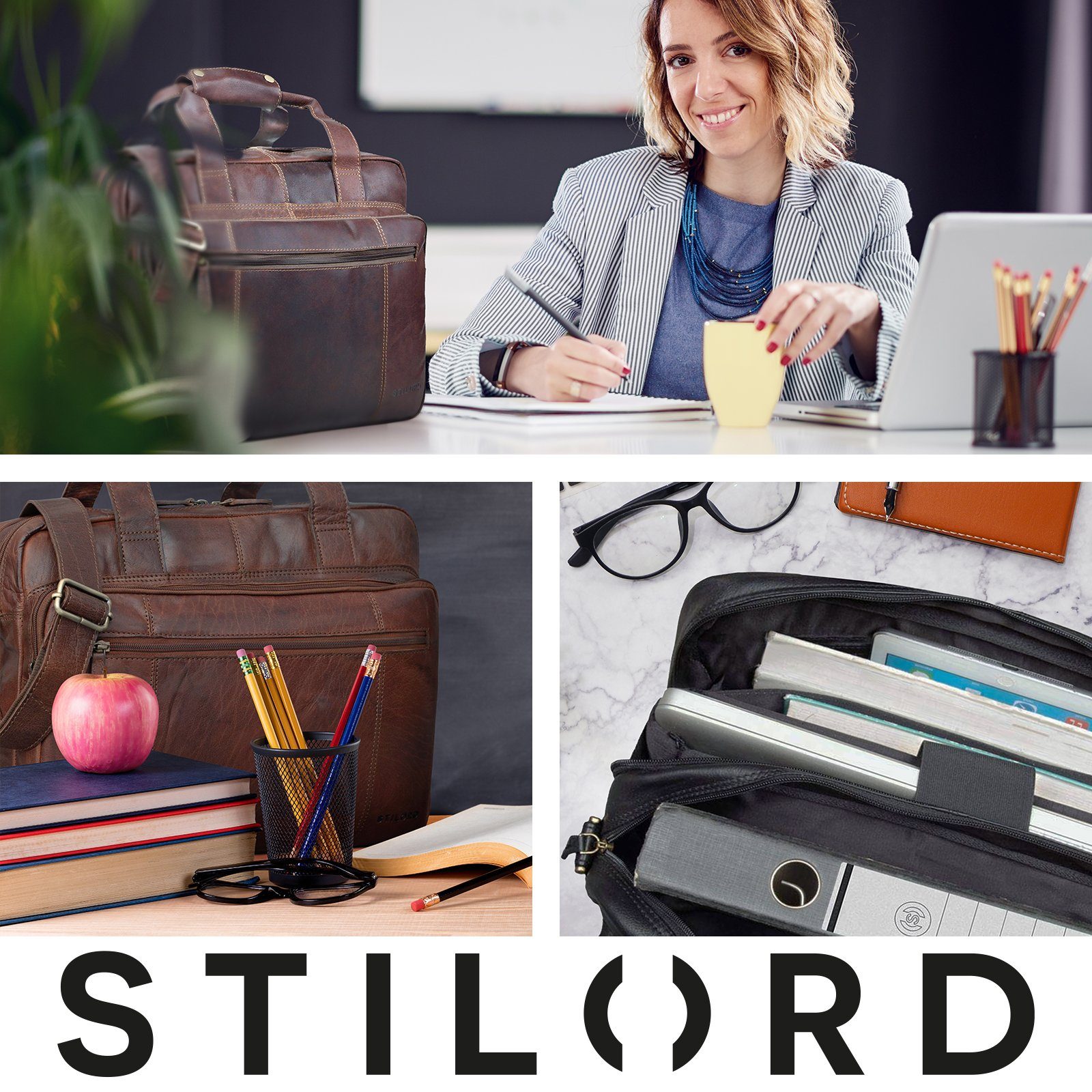 "Experience" zamora braun - Aktentasche Lehrertasche Leder Vintage STILORD groß