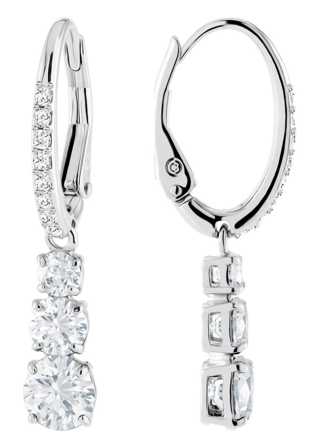 Swarovski Paar Swarovski® Kristallen weiss, Attract Round, 5416155, rhodiniert, Trilogy mit Ohrhänger