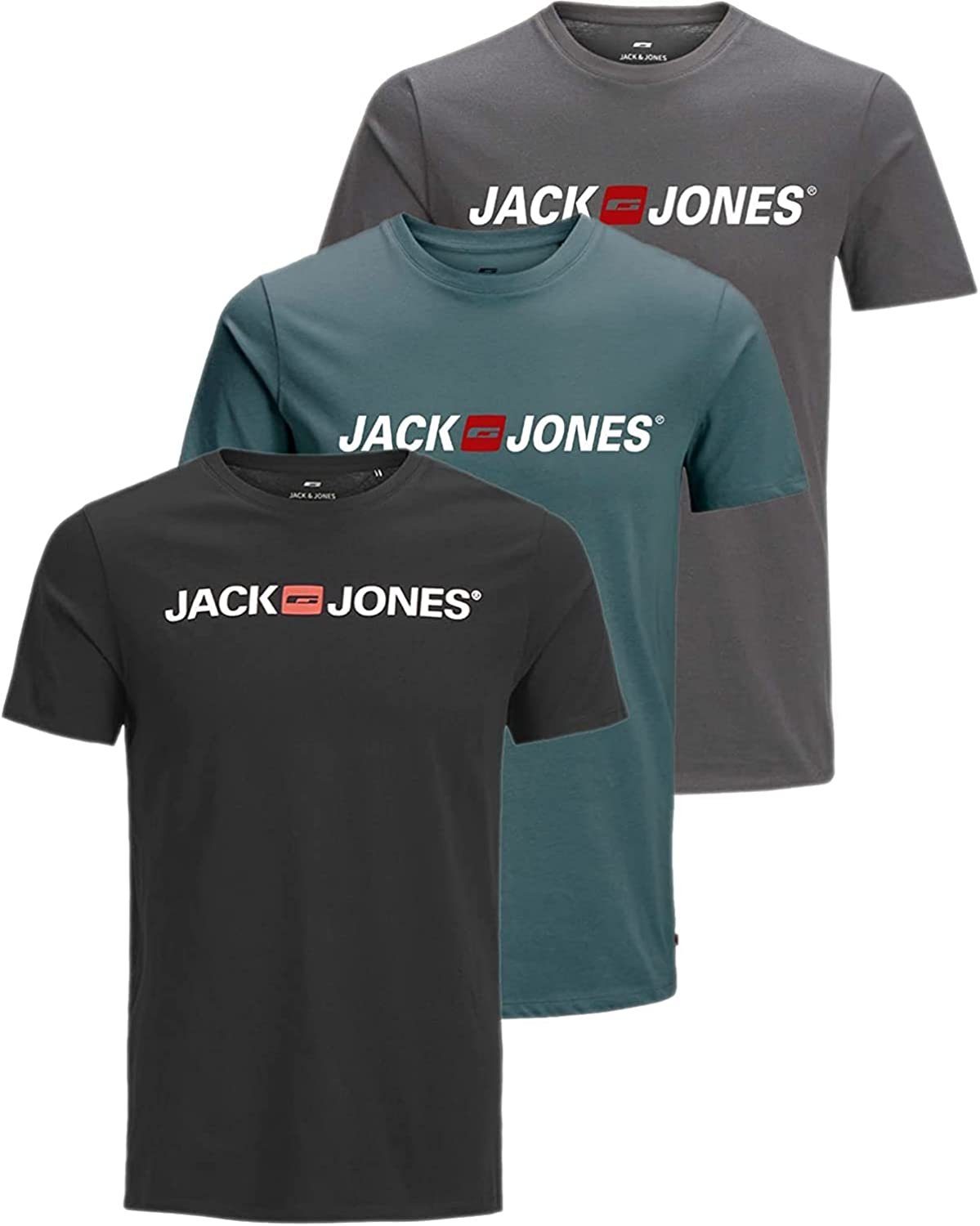 Jack & Jones T-Shirt Stilvolles Slim-Fit Shirt mit Printdruck (3er-Pack) bequemes Oberteil aus Baumwolle, Größe L