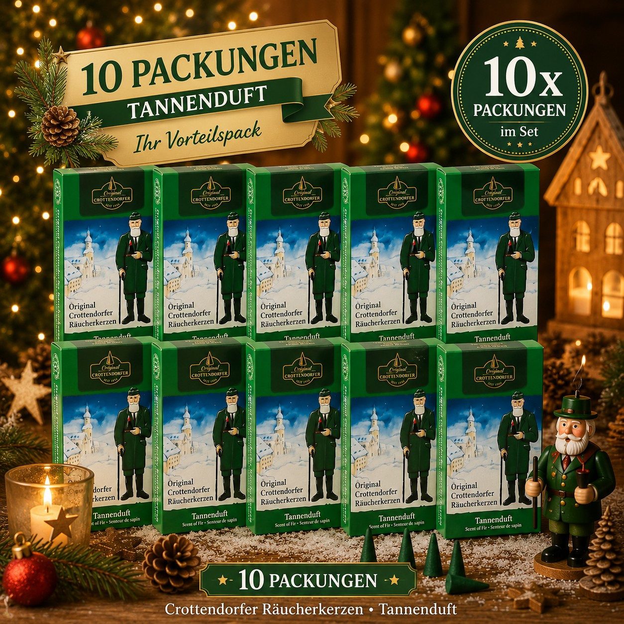 Crottendorfer Räucherkegel Crottendorfer Räucherkerzen 10er-Pack Tannenduft (Packung, 10-St., Vorteilspack), 100% Made in Germany