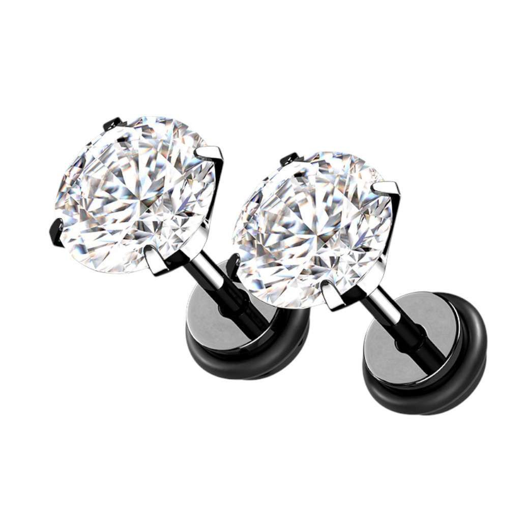 Fake-Ear-Plug Fake Plug Piercing Ohrstecker Paar mit Zirkonia Kristall Innengewinde