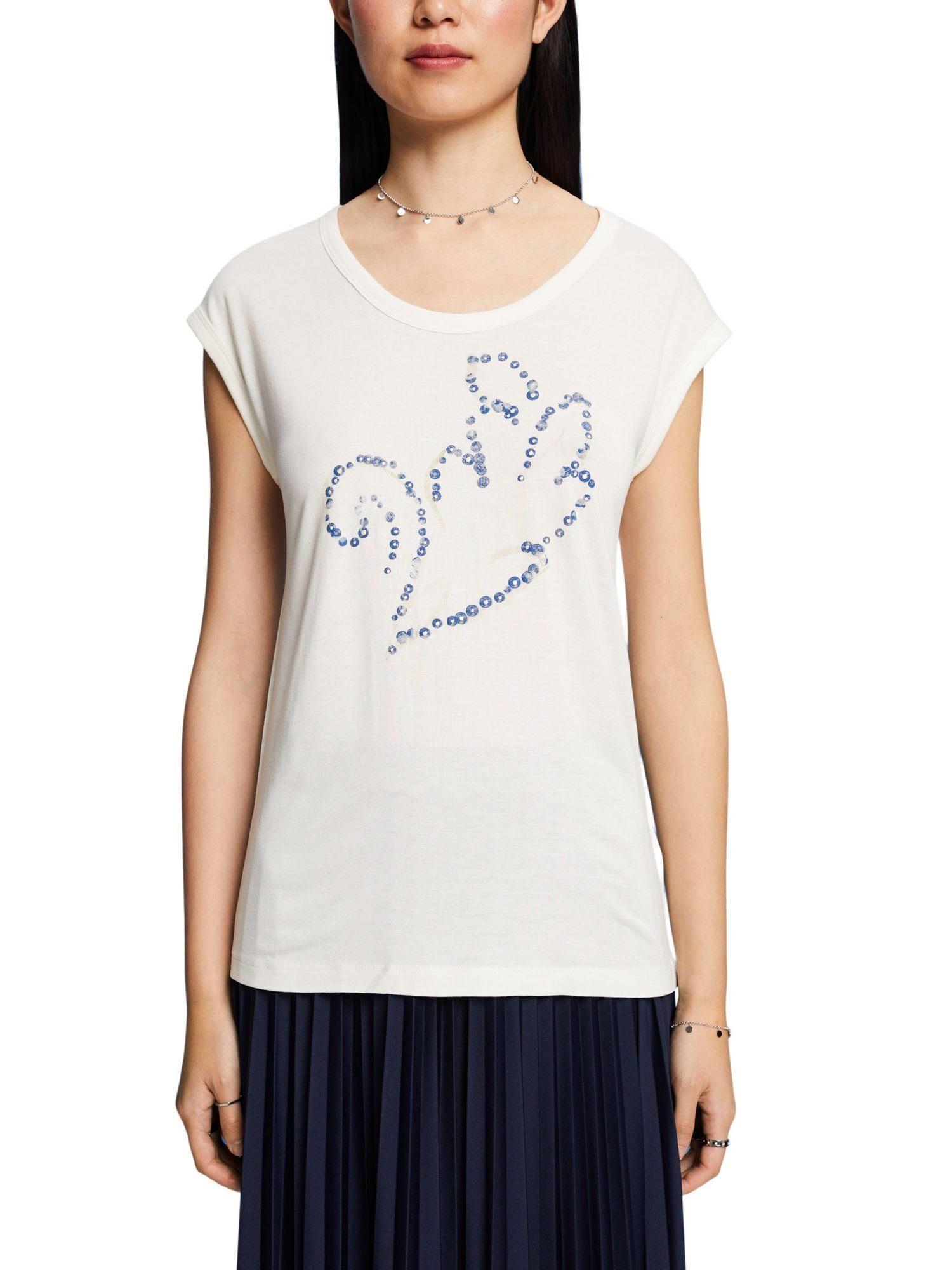 Esprit Collection T-Shirt T-Shirt (1-tlg) ECOVERO™ ICE Paillettendetails, LENZING™ mit