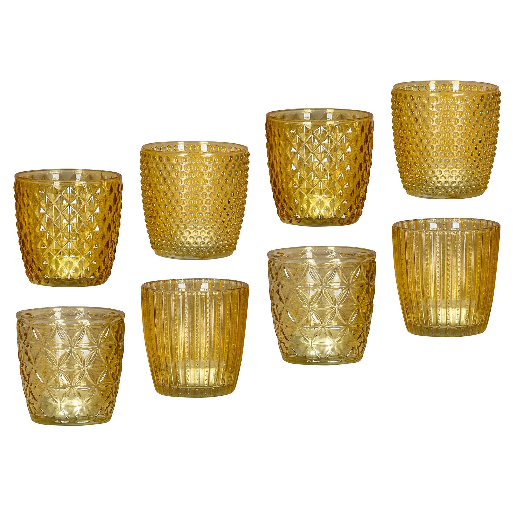 Levandeo® Teelichthalter, 8er Set Windlicht H7,5cm Glas Gelb Teelichthalter Tischdeko Kerzen