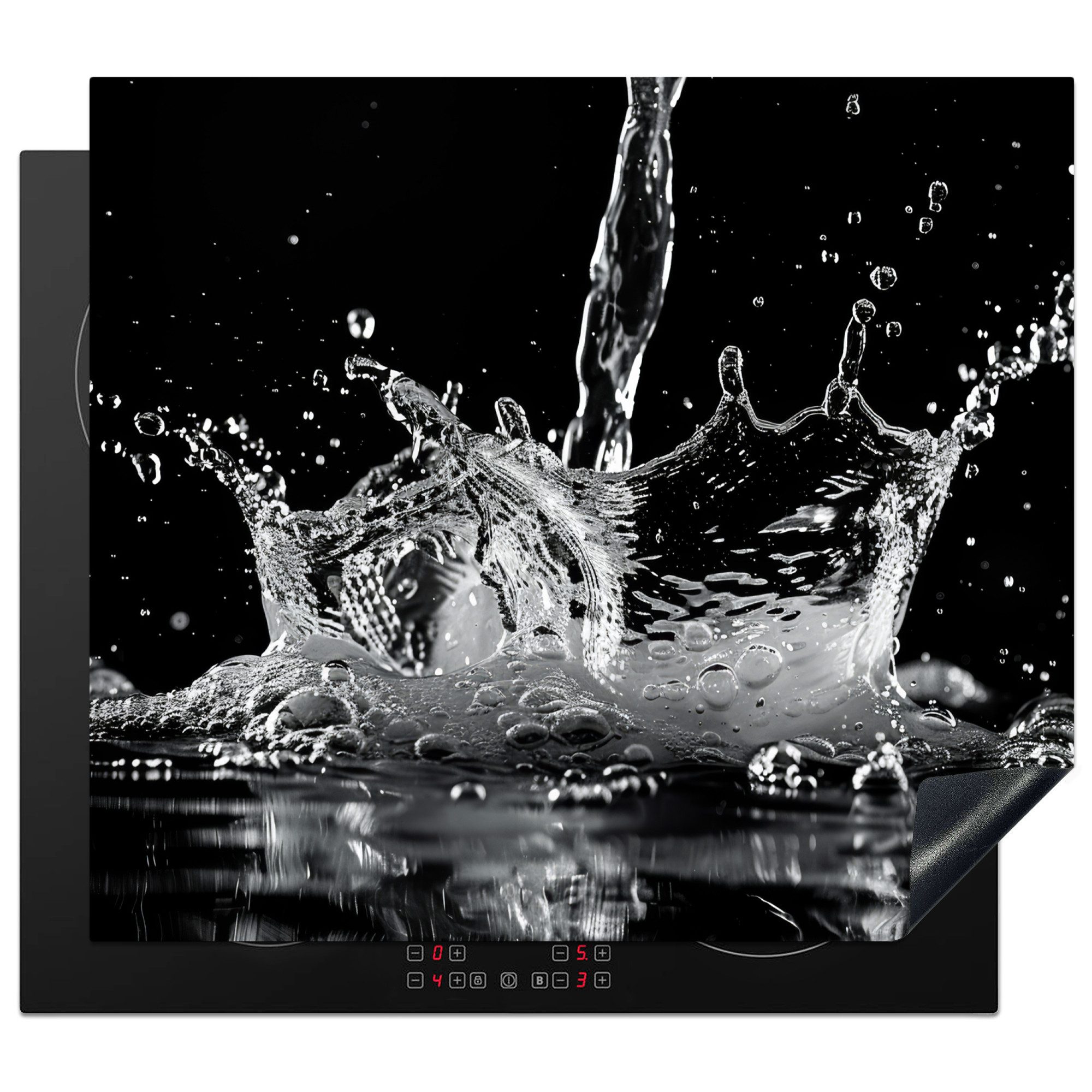 MuchoWow Herd-Abdeckplatte Wasser - Spritzwasser - Schwarz, Vinyl, (1 tlg), Ceranfeldabdeckung Küche, Herdabdeckplatte Einteilig, 60x52 cm