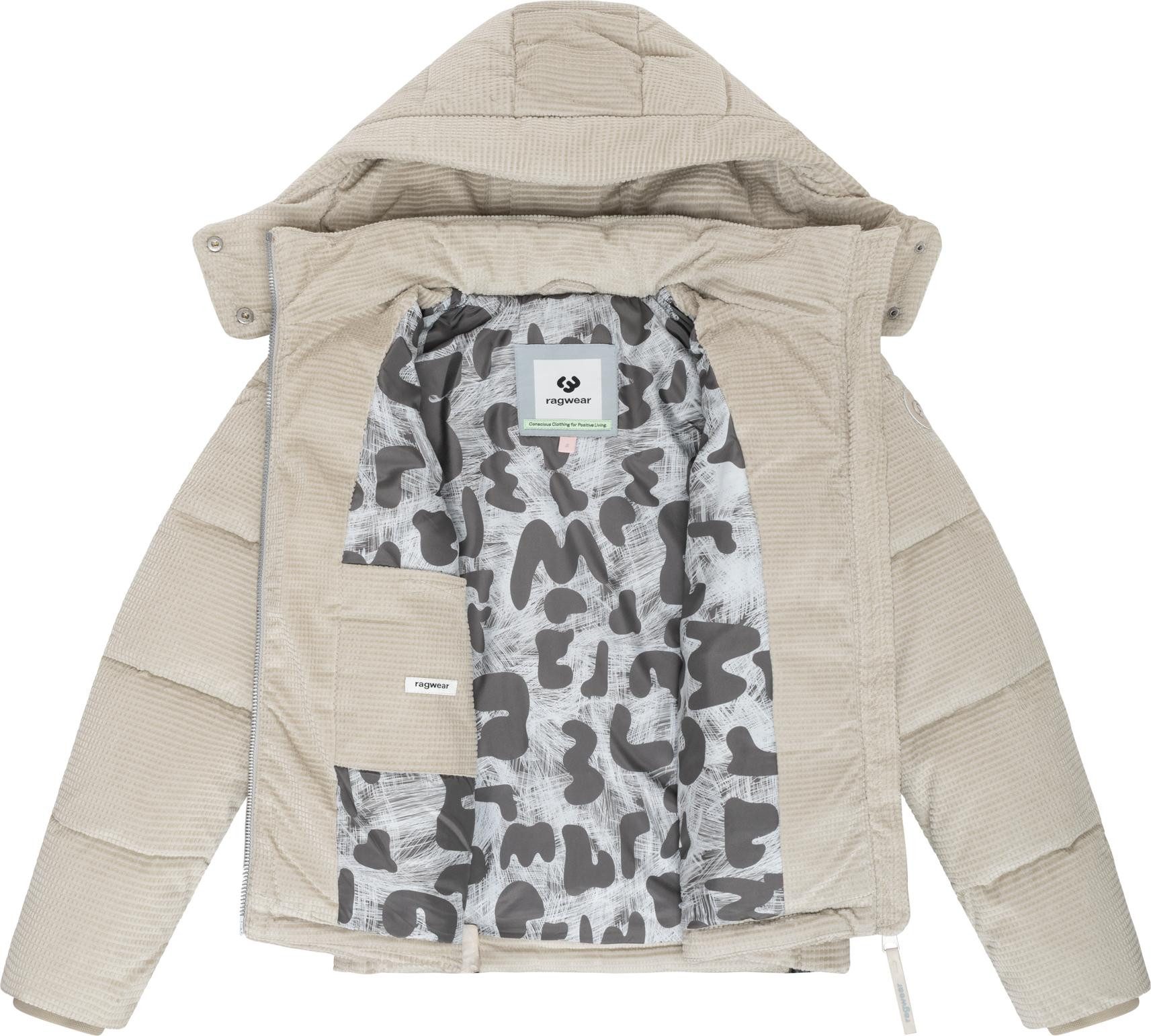 Ragwear Steppjacke Roobie Cordy Wasserdichte Winterjacke aus Kord mit abnehmbarer Kapuze