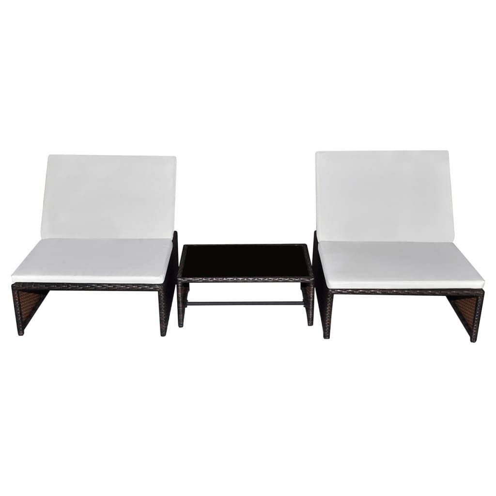 vidaXL Gartenliege Outdoor-Lehnstühle 2 Stk. mit Tisch Braun Poly Rattan, 3 St.