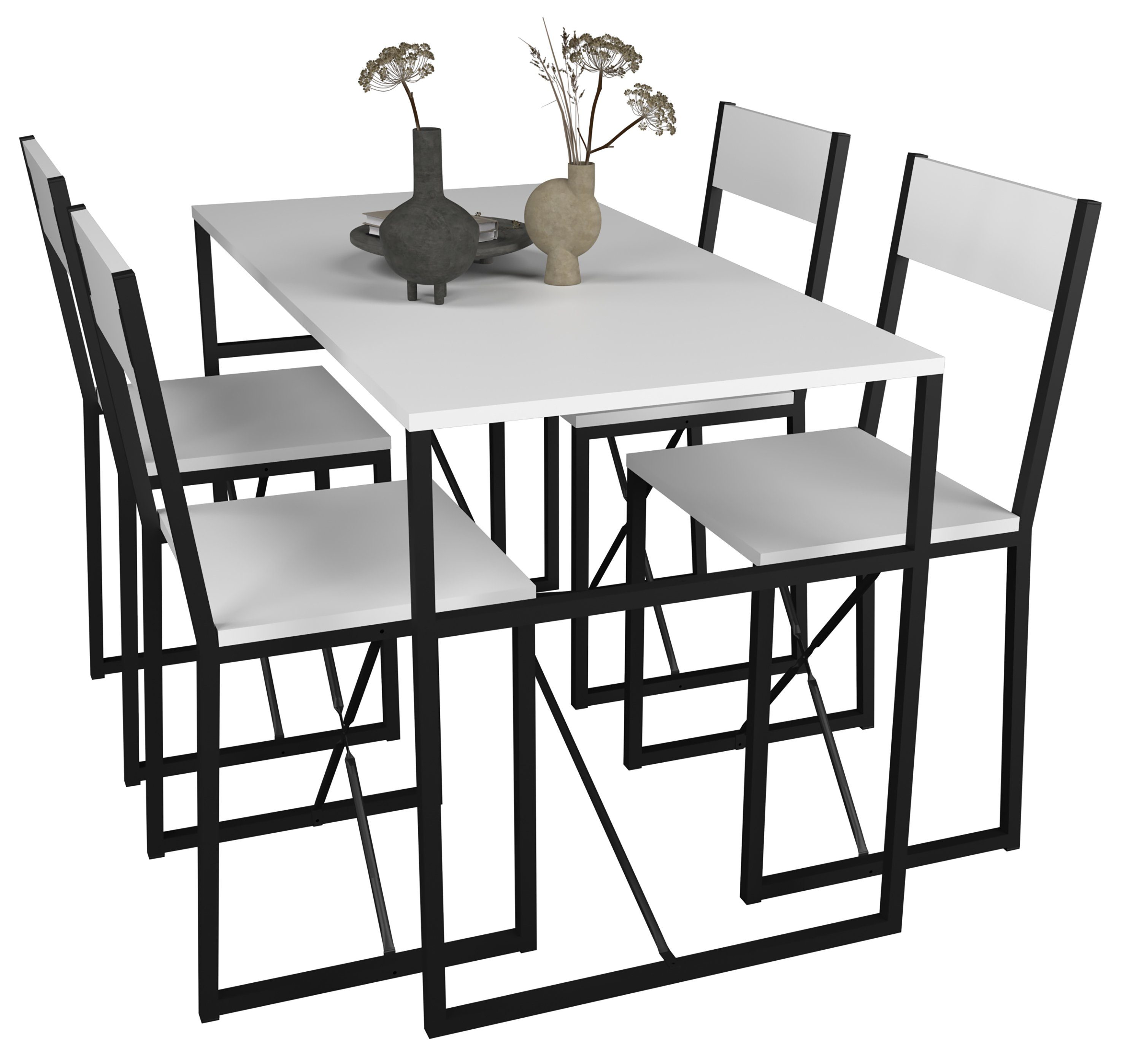 VCM Essgruppe 5-tlg. Metall Essgruppe Tischgruppe Set Insasi L, (Set, 5-tlg., 1x Tisch 4x Stuhl)