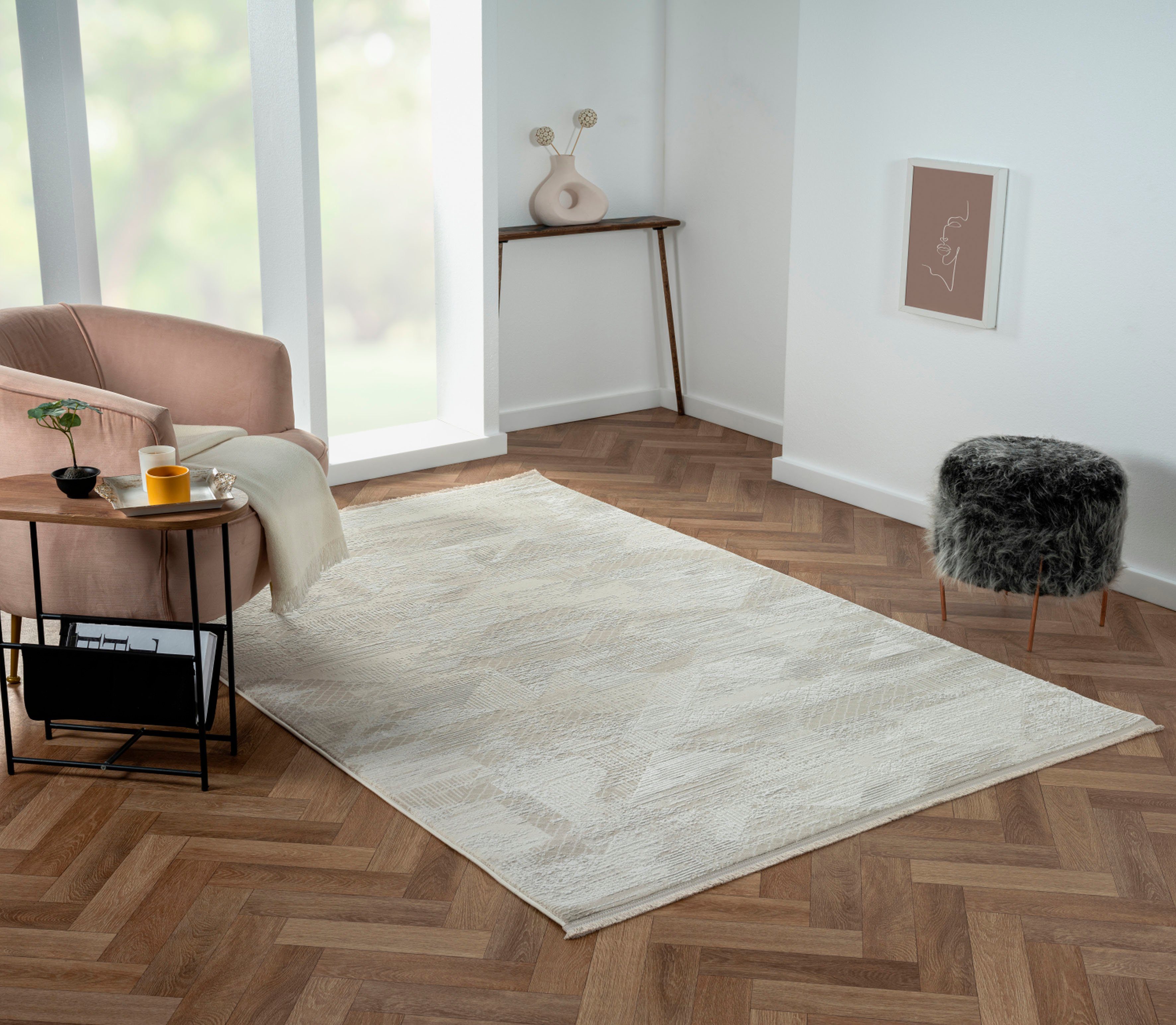 Myflair Möbel & Accessoires Teppich My Life, LAGERRÄUMUNG, rechteckig, Höhe: 10 mm, Kurzflor, Retro-Style, besonders weich durch Microfaser, mit Fransen
