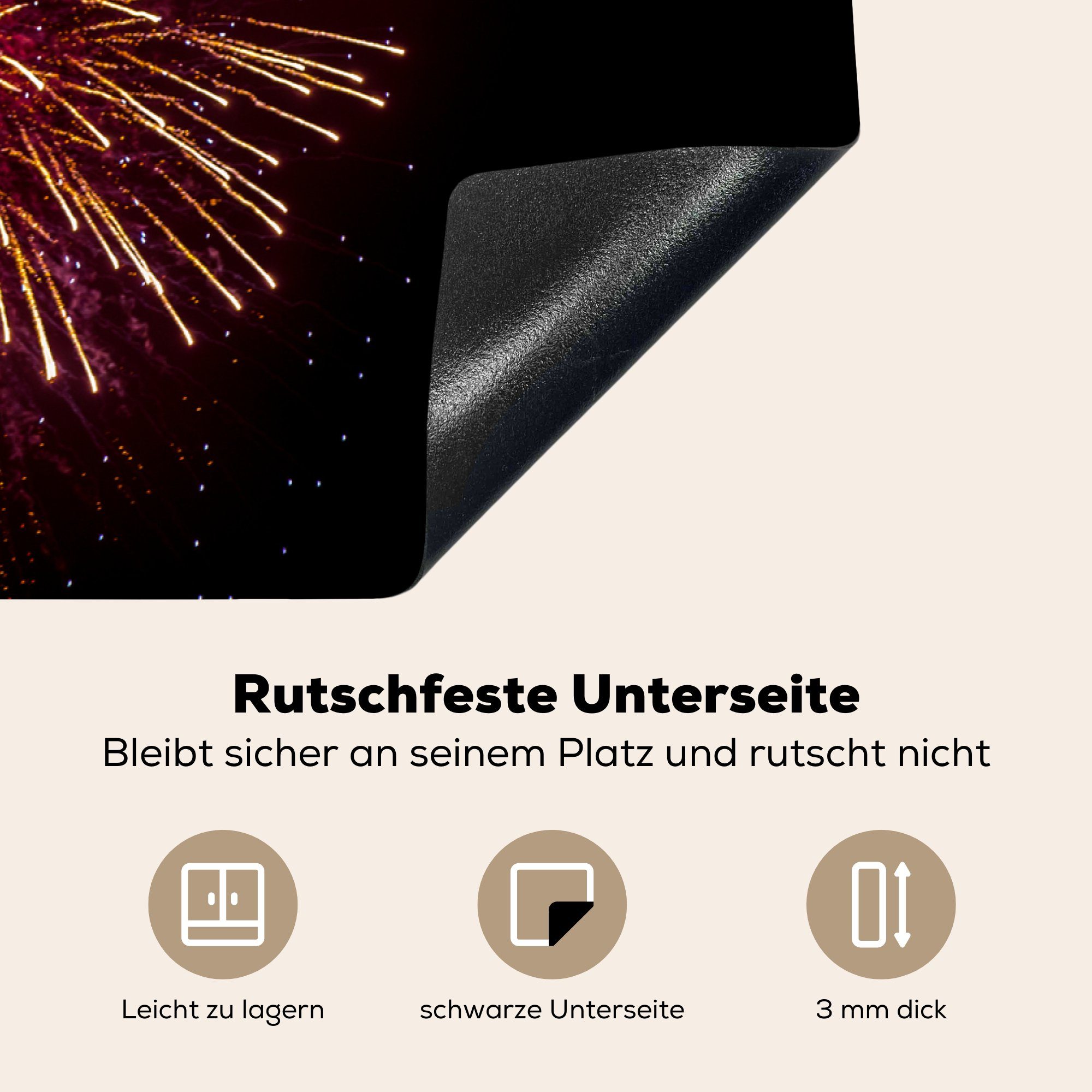 die (1 Vinyl, für cm, Schutz küche, tlg), MuchoWow Jahreswechsel, Induktionskochfeld Herdblende-/Abdeckplatte Feuerwerk Ceranfeldabdeckung zum 81x52