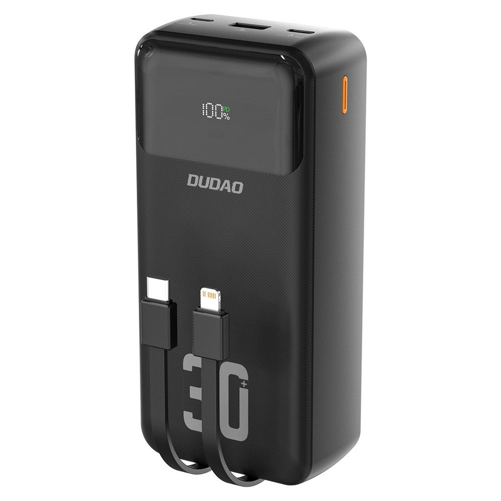 Dudao Zusatzakku Reiseakku Handyladegerät Powerbank K15MAX PD 30000 mAh (12, 5, 9 V, 1 St), Integrierte Kabel, PD/QC-Schnellladung, LED-Display