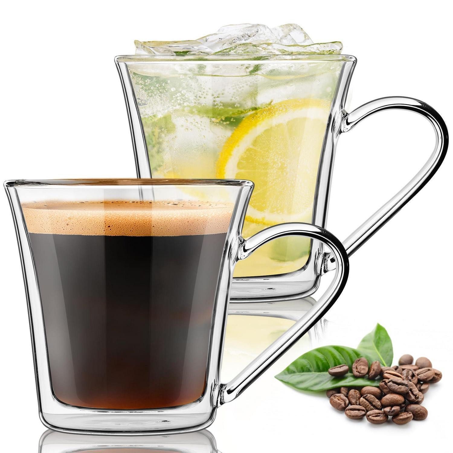 LuxusKollektion Cappuccinotasse Cappuccino Tassen 360ml 2er Set Glas Doppelwandig, Glas