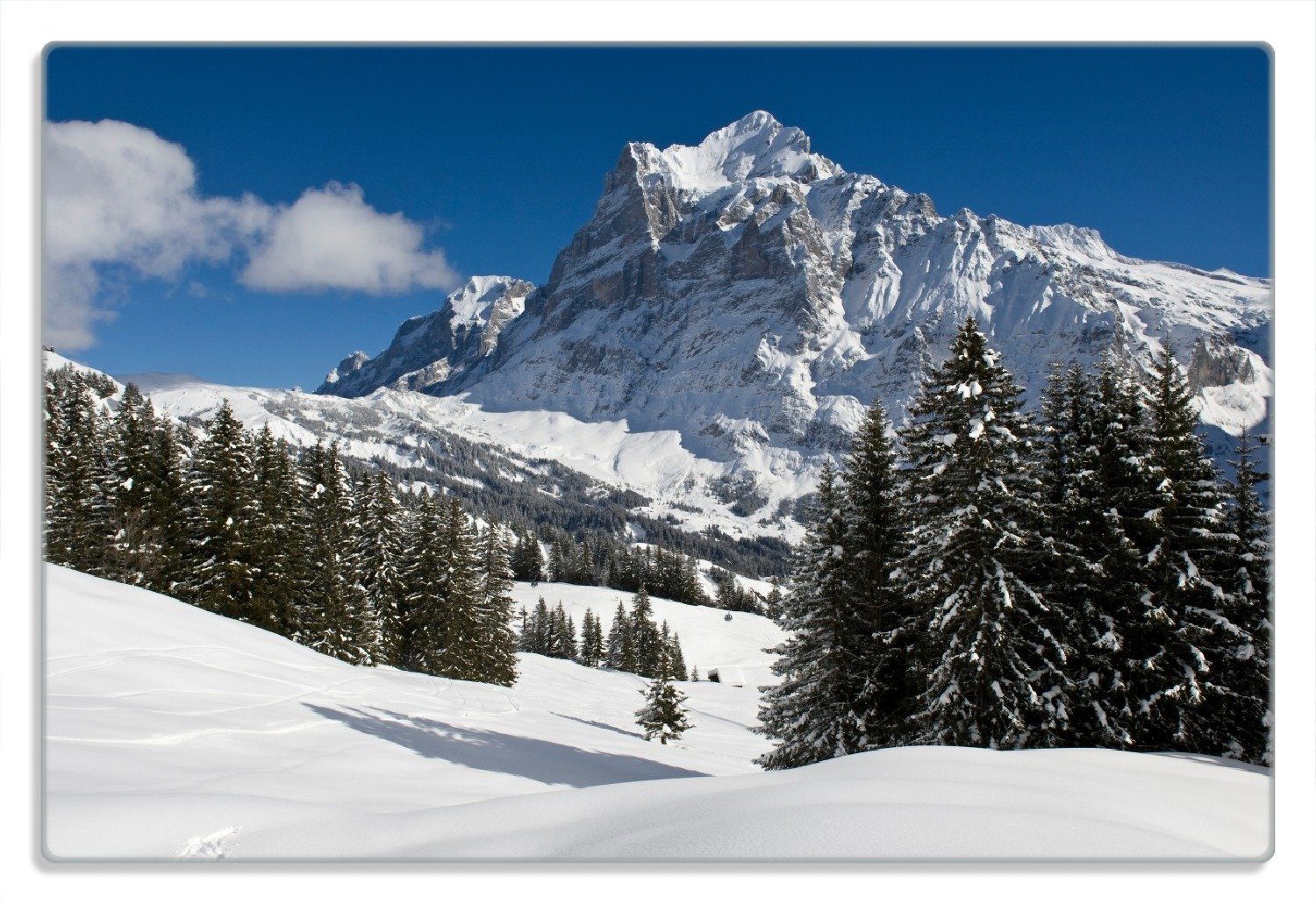 rutschfester Himmel, Gummifüße blauem 1-St), Wallario 20x30cm 4mm, Berghang unter Frühstücksbrett Verschneiter (inkl.