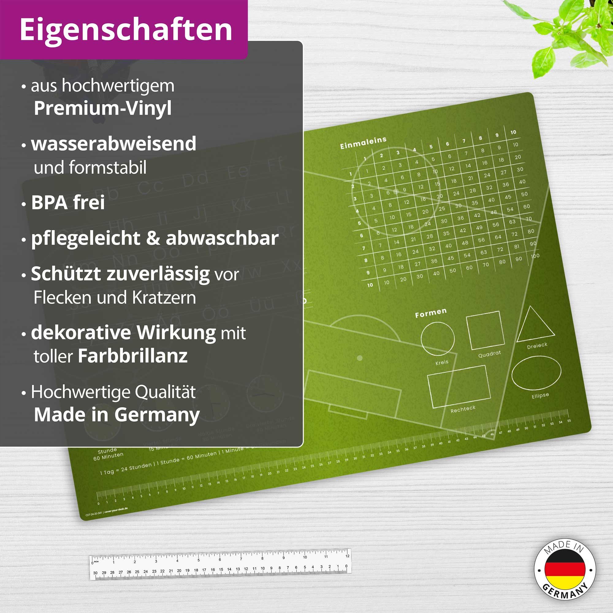 cover-your-desk.de Schreibtischunterlage Lernunterlage Fußballfeld - abc 1x1 für Kinder- Made in Germany, (1 tlg)