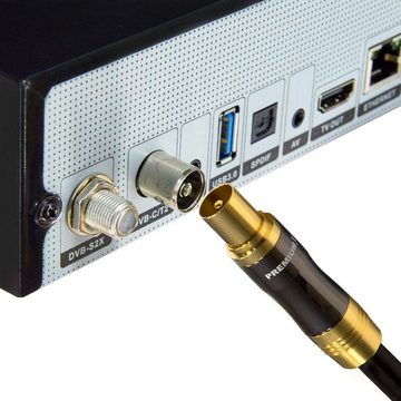 PremiumX 7,5m Gold-Line TV Antennenkabel Schwarz IEC-Anschlusskabel Kupplung TV-Kabel